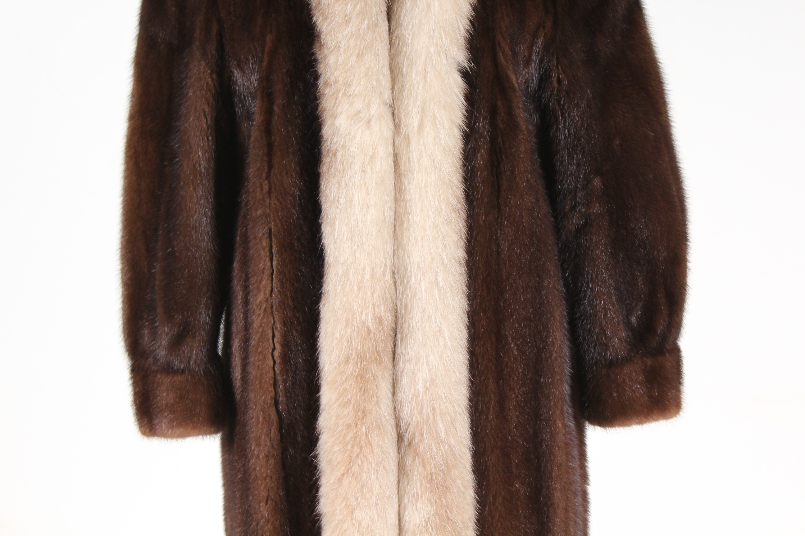 Vintage Evans Collection Brown Mink Fur Coat with Fox Fur Trim
