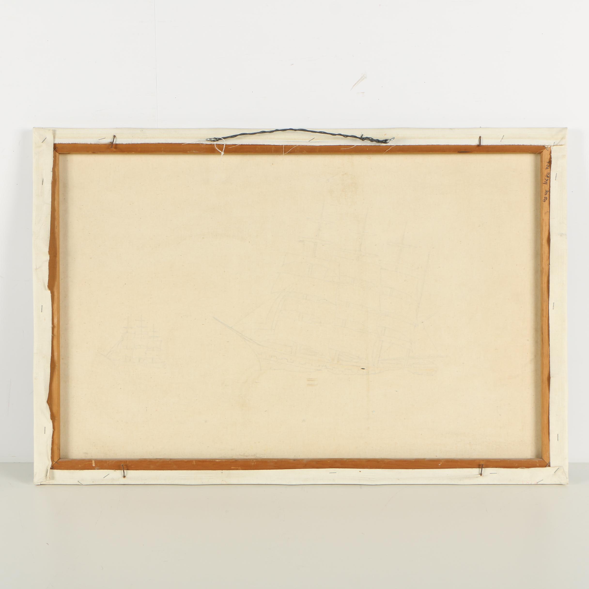 Oil Painting of Ship Sailing Through a Storm