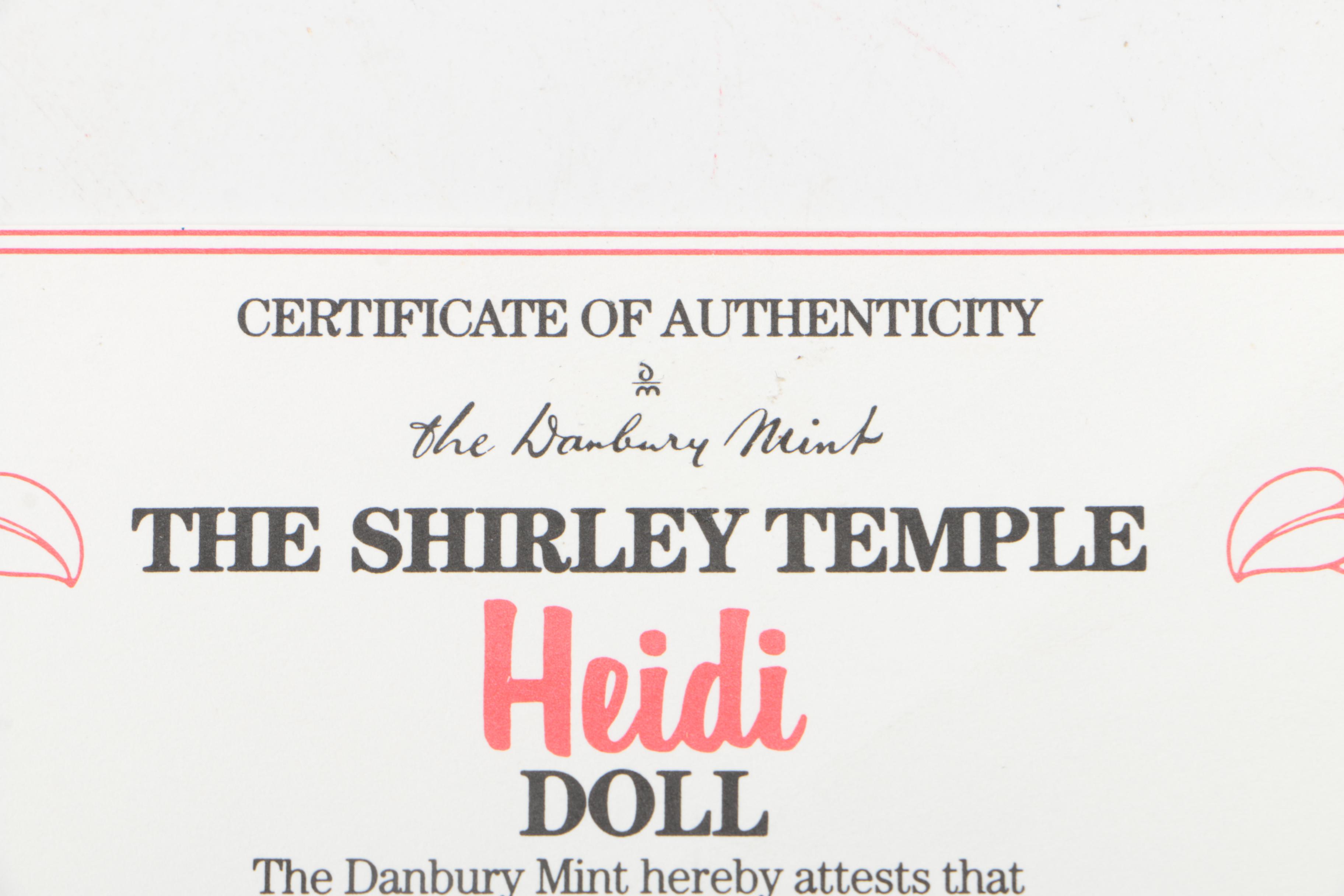 1986 Danbury Mint Shirley Temple "Heidi" Porcelain Doll