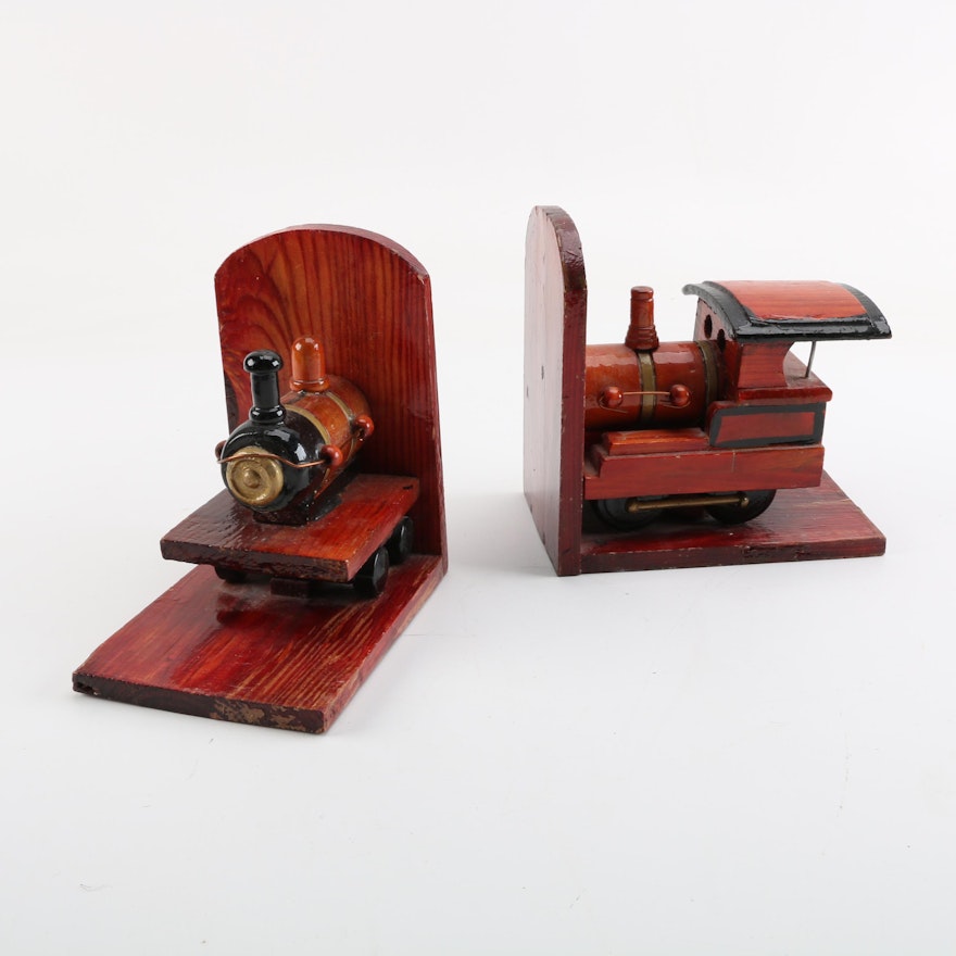 Vintage Wooden Steam Train Bookends