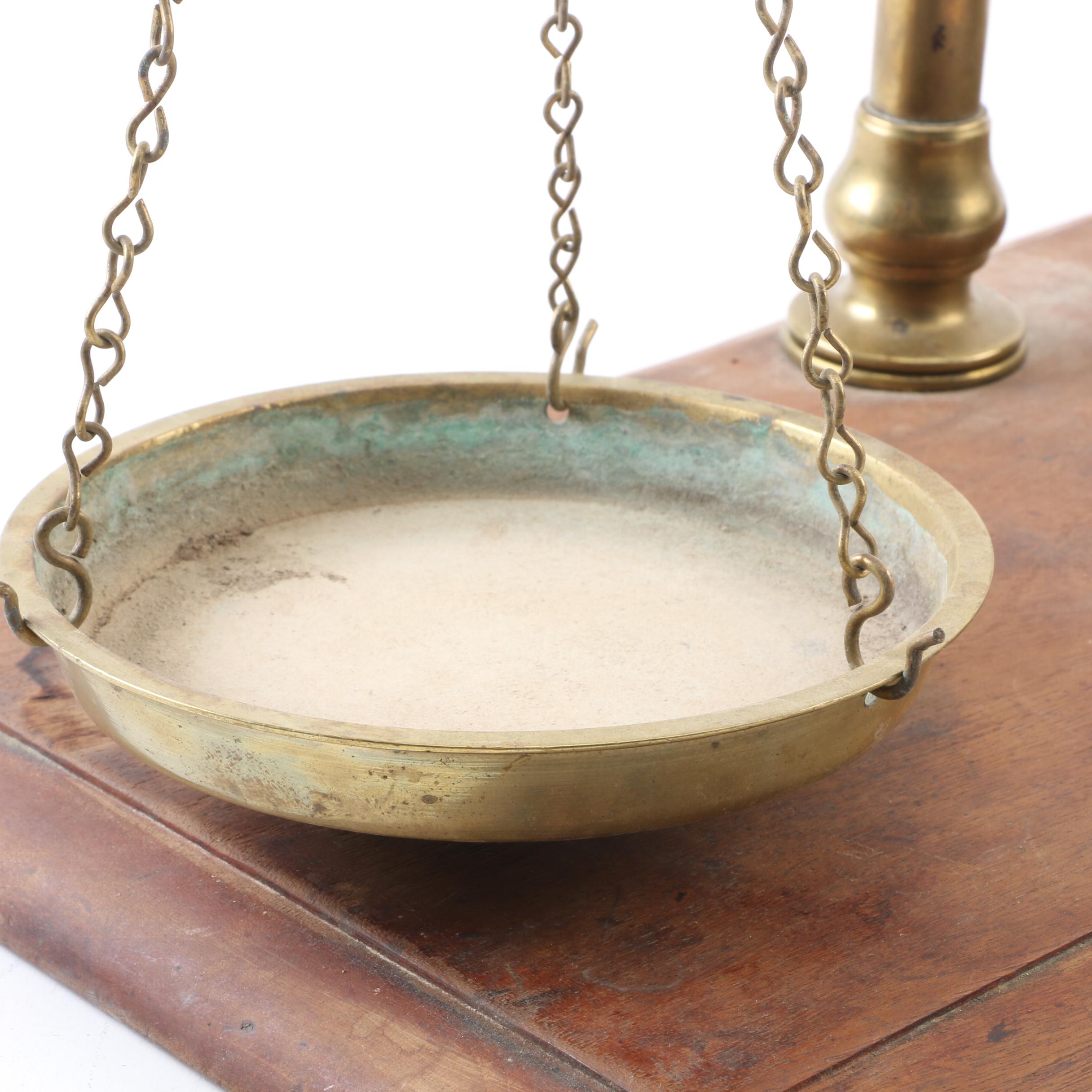 Brass and Wood Equal Arm Balance Scale