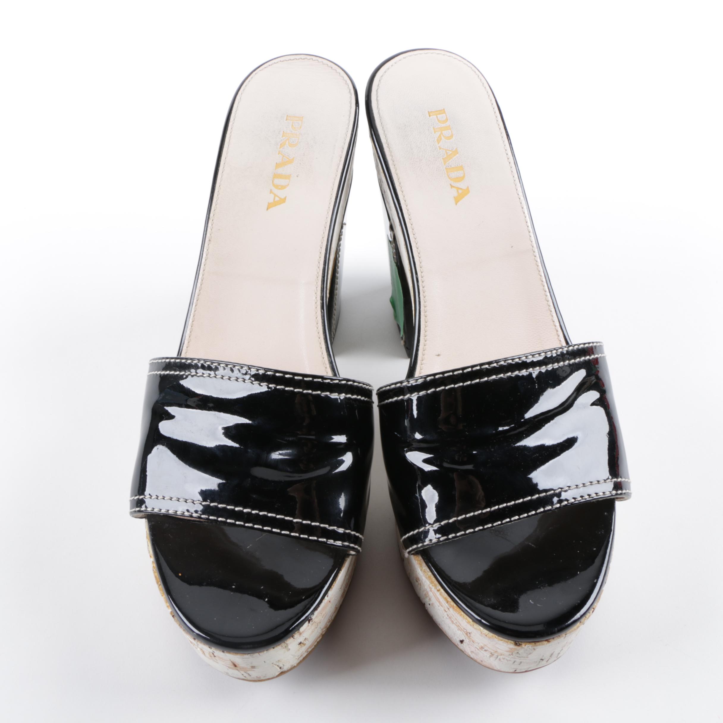 Prada Black Patent Leather Platform Sandals