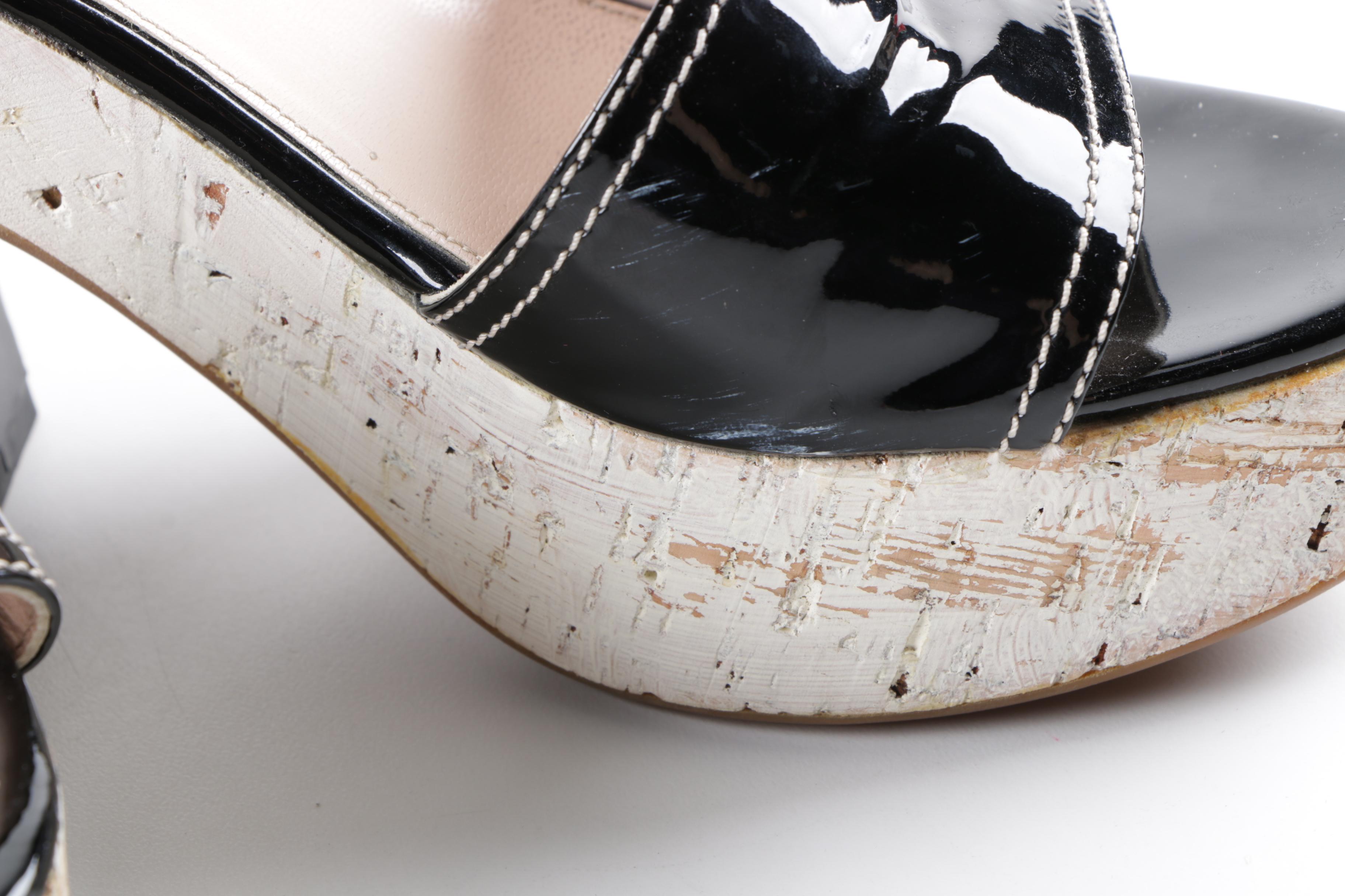 Prada Black Patent Leather Platform Sandals
