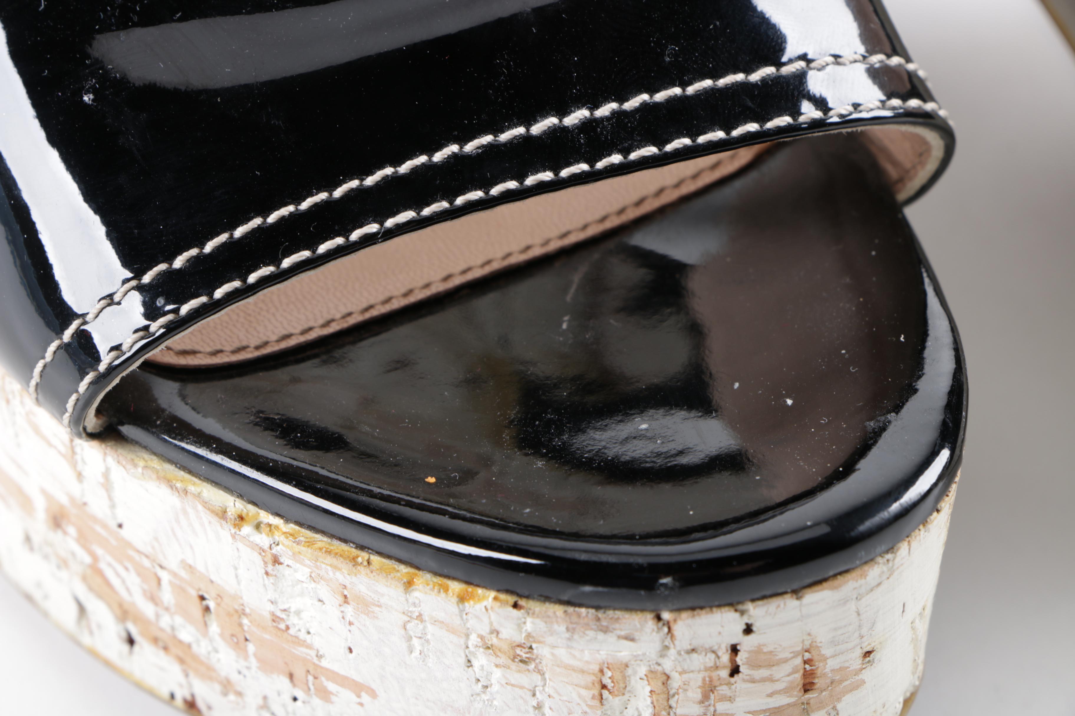 Prada Black Patent Leather Platform Sandals