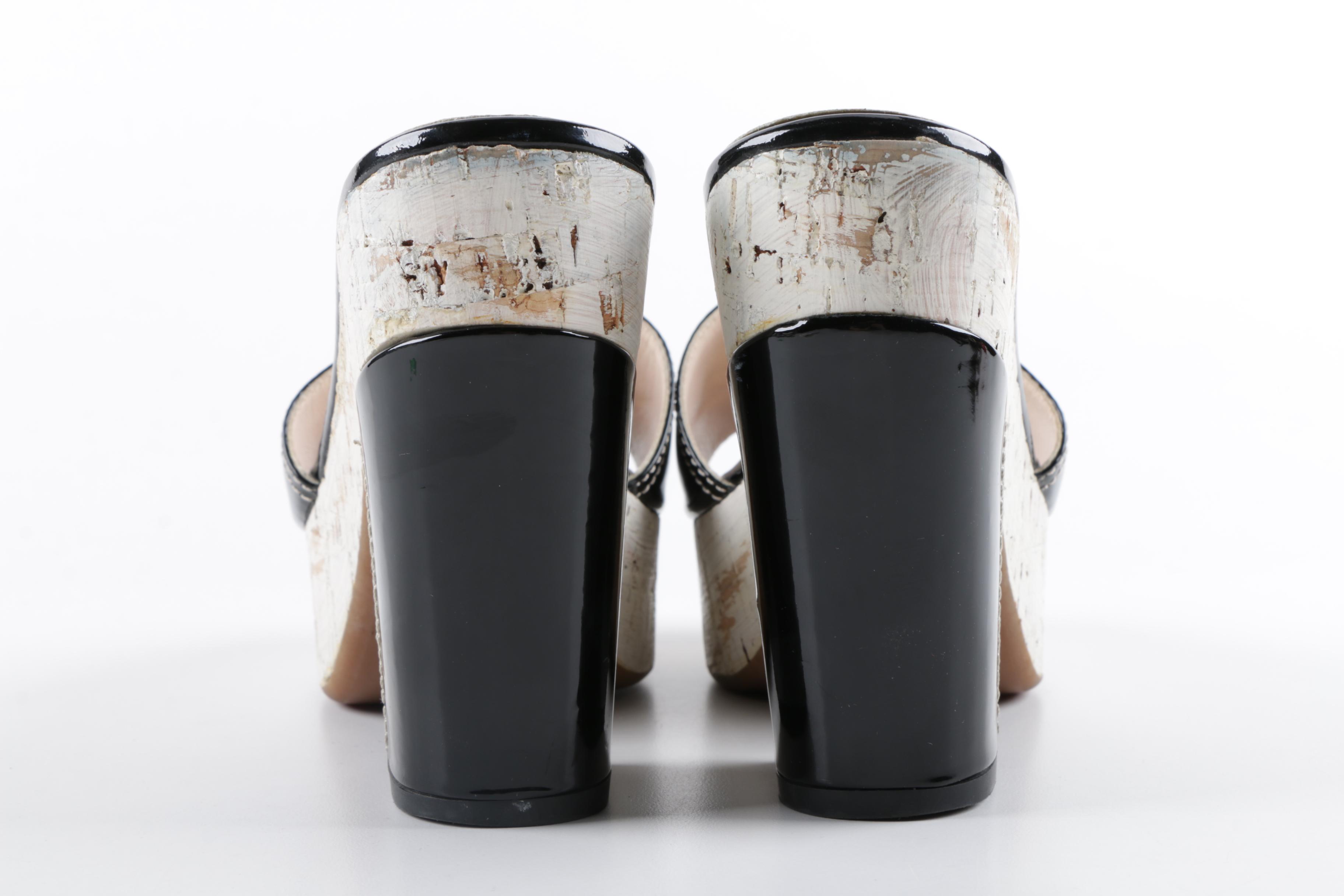 Prada Black Patent Leather Platform Sandals