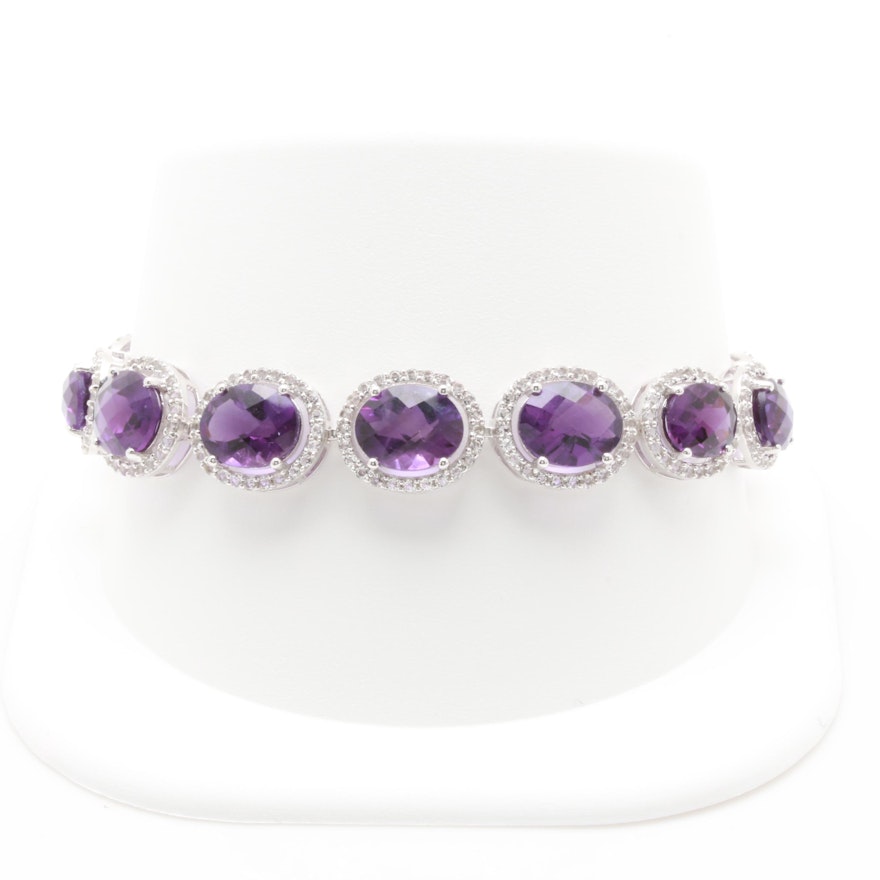 Sterling Silver Amethyst and White Topaz Bracelet