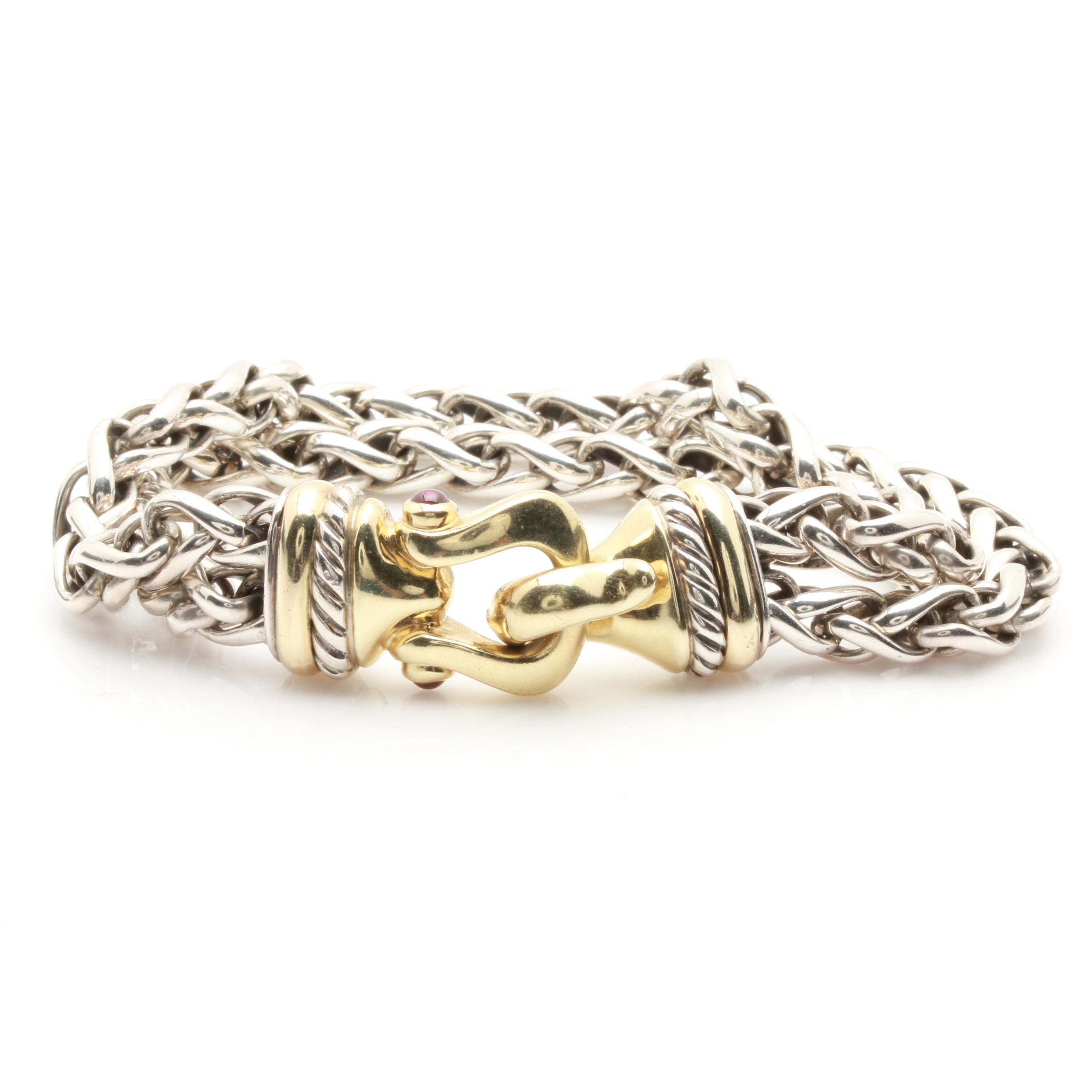David Yurman Sterling Silver and Rhodolite Garnet Bracelet