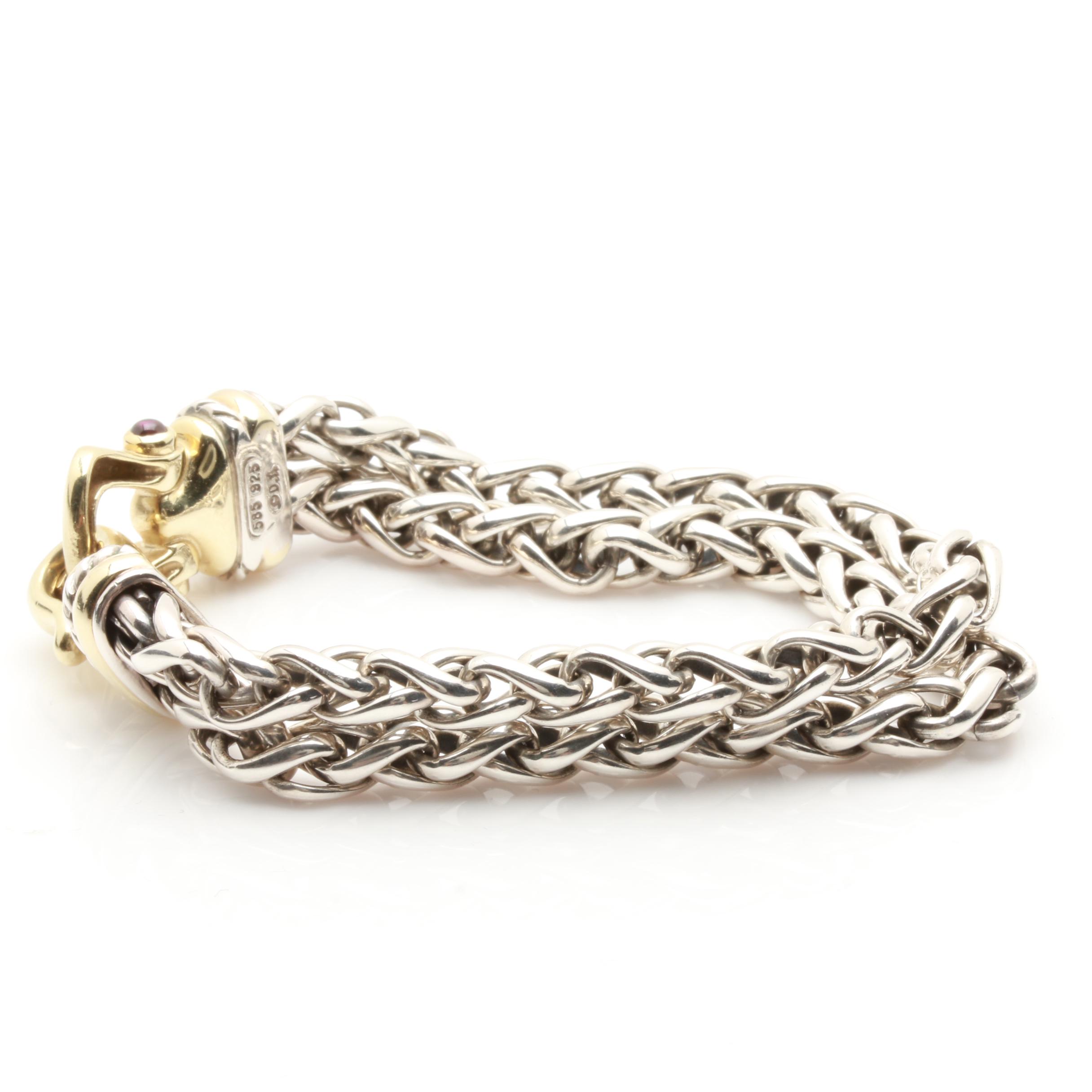 David Yurman Sterling Silver and Rhodolite Garnet Bracelet