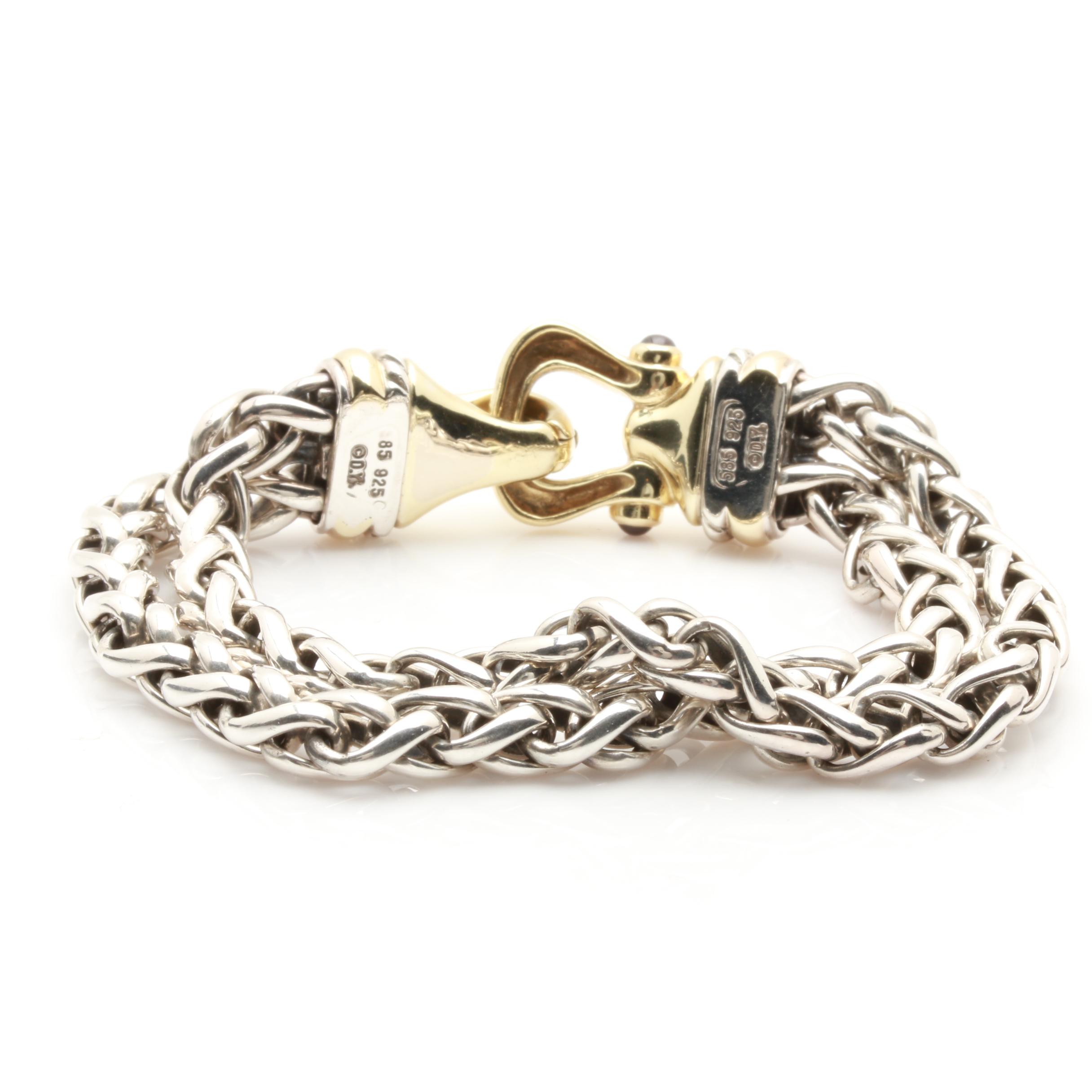 David Yurman Sterling Silver and Rhodolite Garnet Bracelet