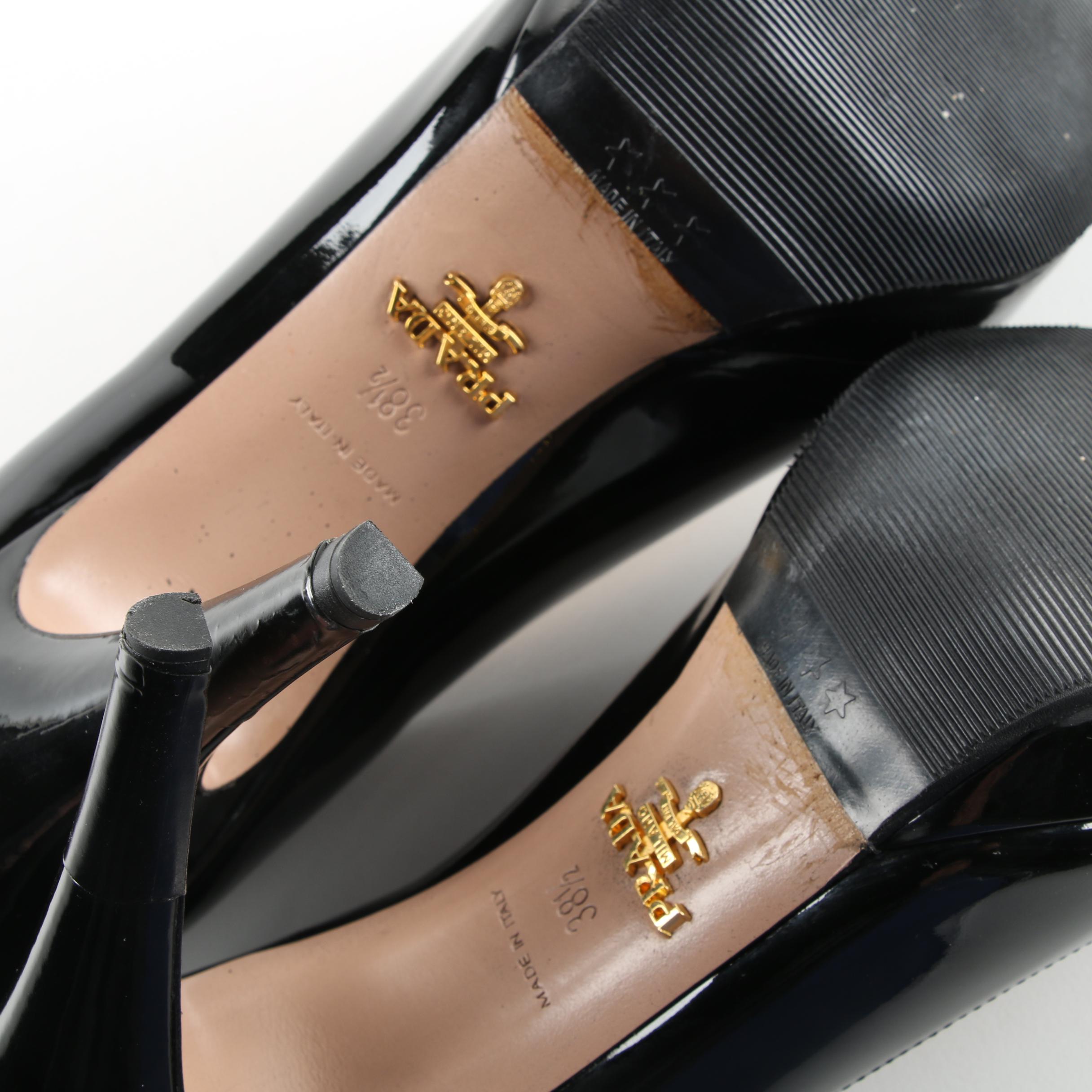 Prada Black Patent Leather Peep-Toe Pumps