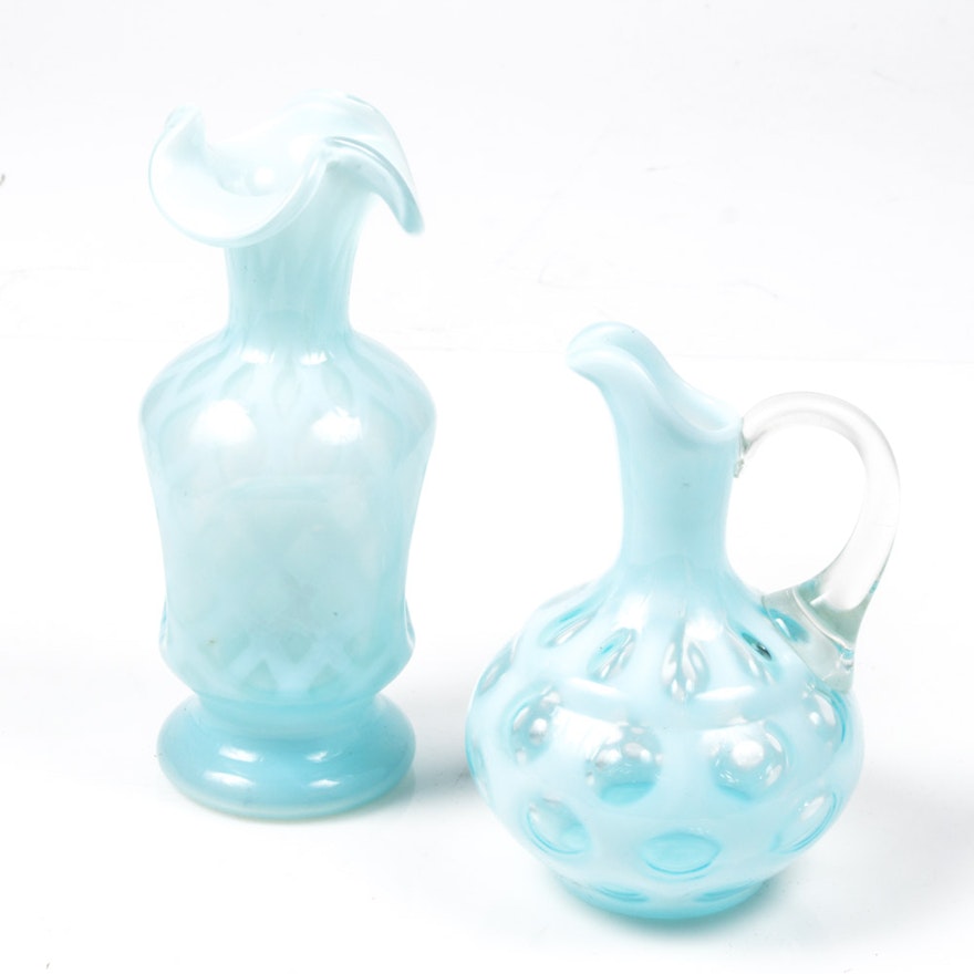 Hand-Blown Glass Vase and Cruet