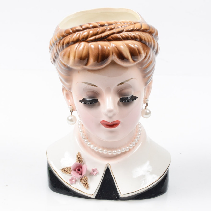 Vintage Hand-Painted Lady Head Vase by Relpo
