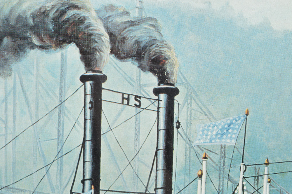 Vintage Offset Lithograph of Stern Wheel Paddle Boat "Homer Smith"