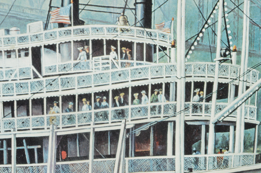 Vintage Offset Lithograph of Stern Wheel Paddle Boat "Homer Smith"