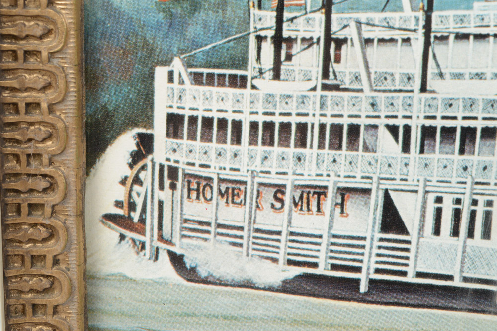 Vintage Offset Lithograph of Stern Wheel Paddle Boat "Homer Smith"