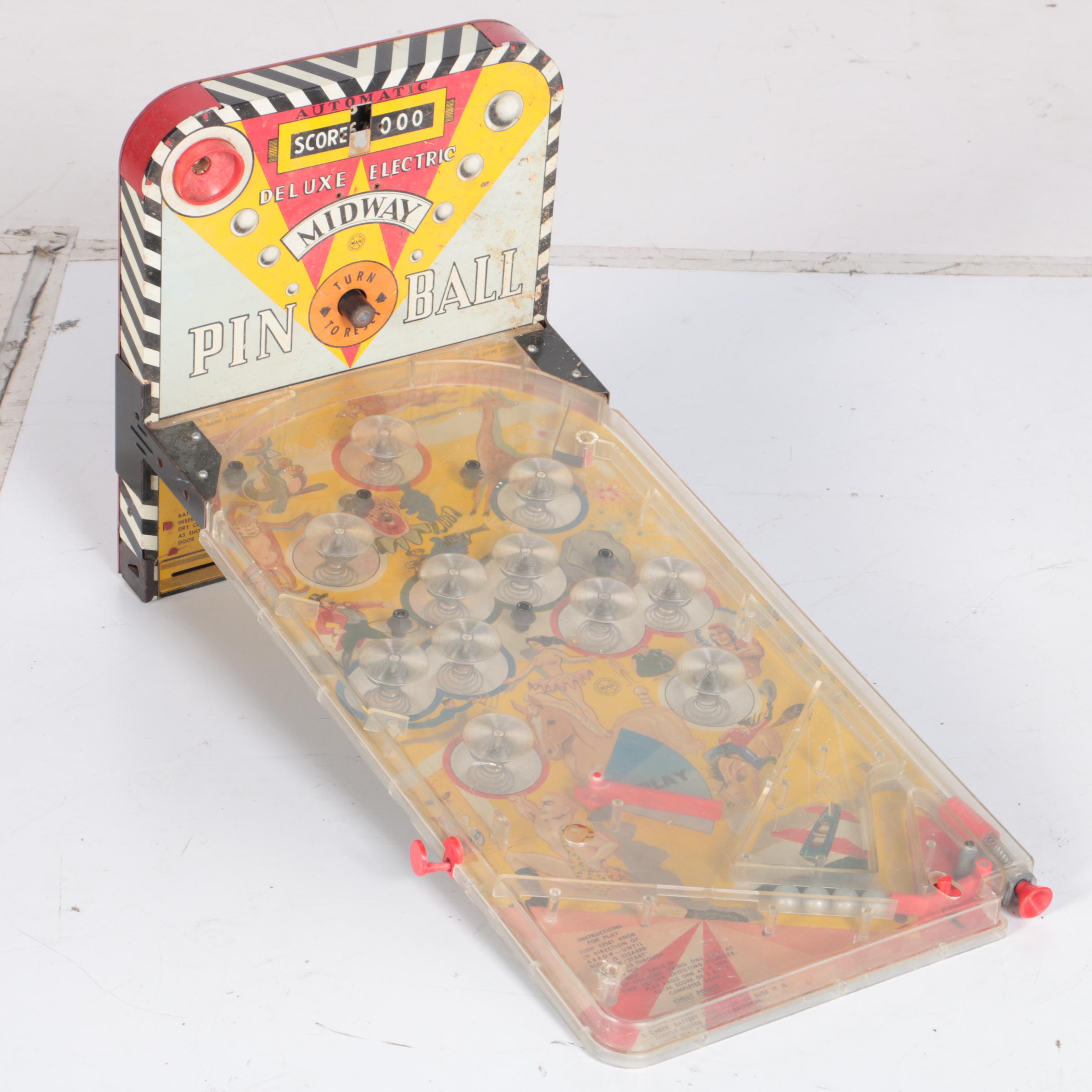 C. 1950s Marx Auto Score Deluxe Electric Midway Pinball Game and Bonanza Bank