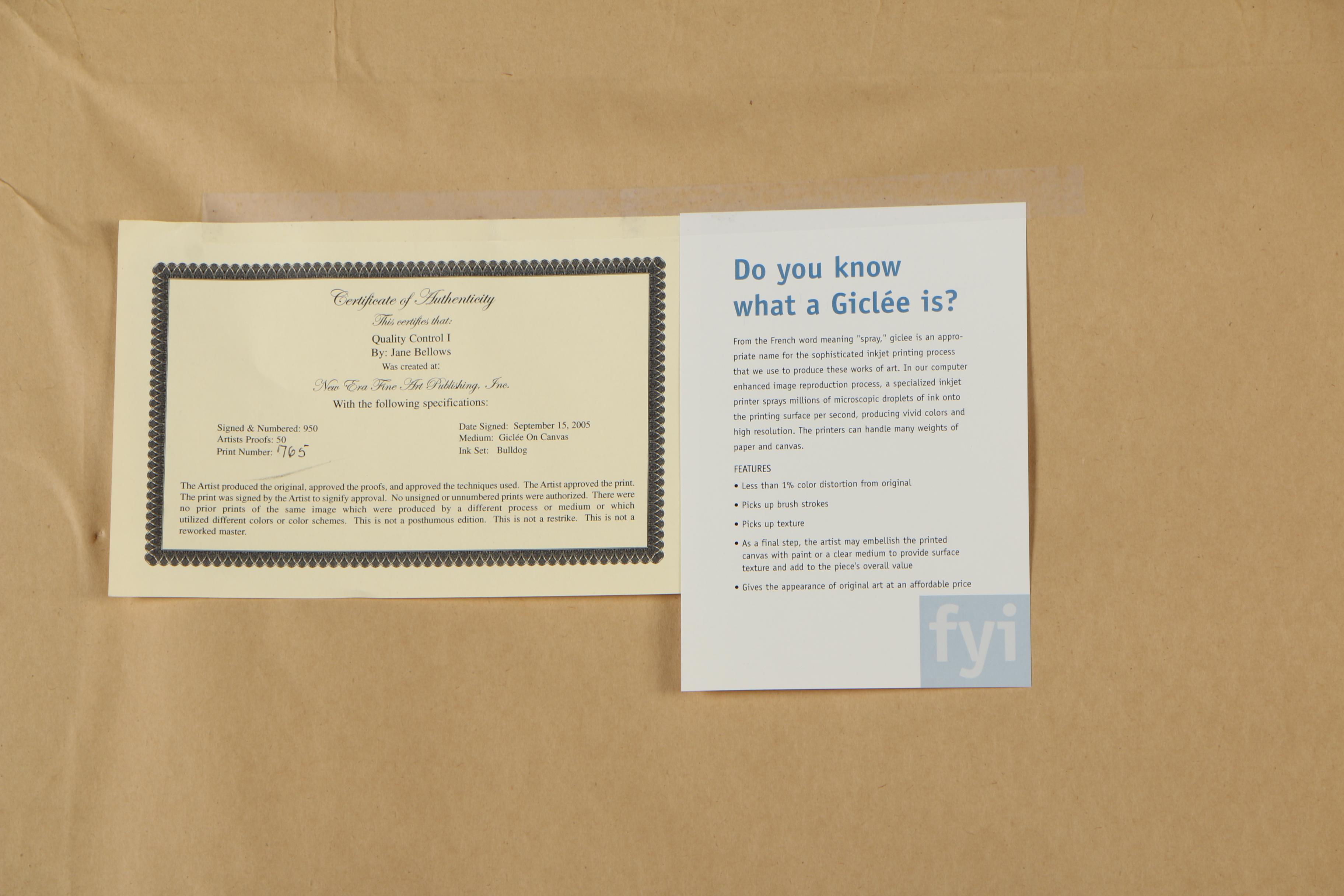 Ethan Allen Jane Bellows Limited Edition Giclée on Canvas "Quality Control I"