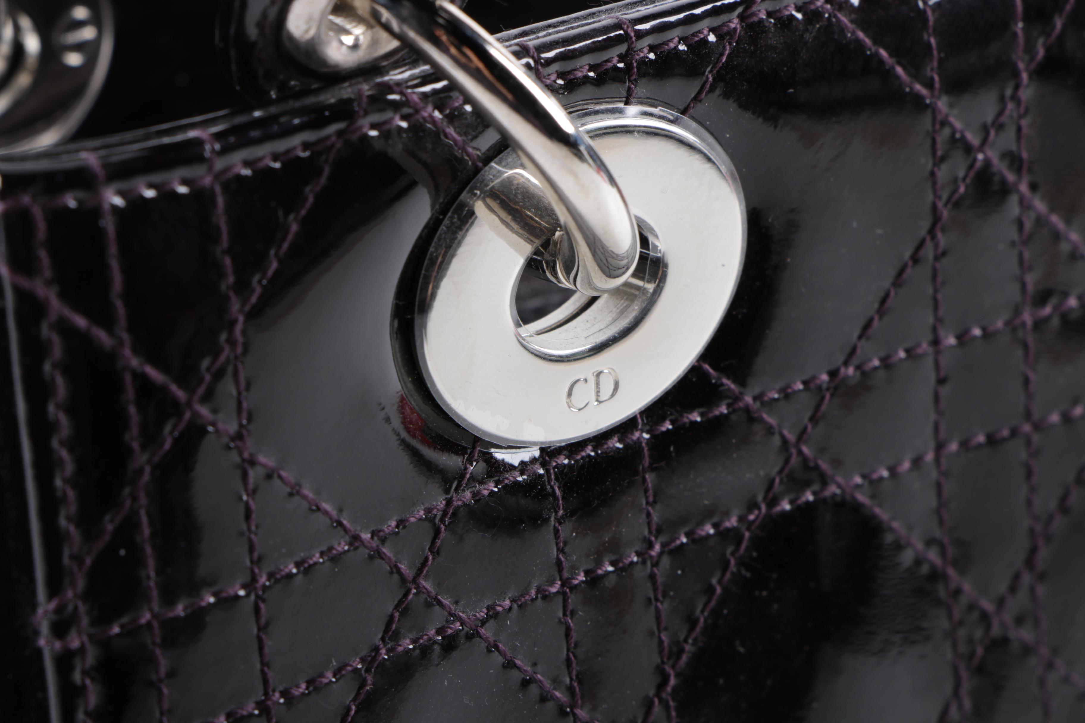 Christian Dior of Paris Black Patent Cannage Medium Lady Dior Handbag
