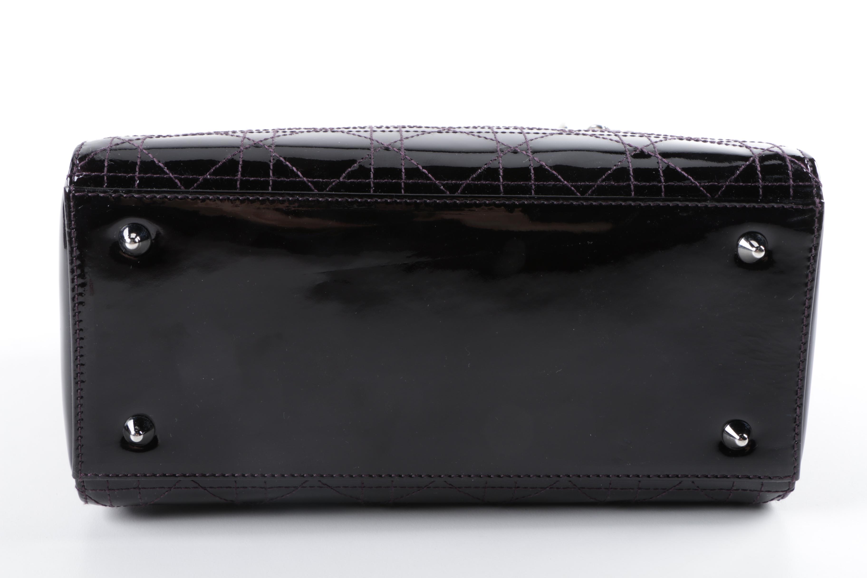 Christian Dior of Paris Black Patent Cannage Medium Lady Dior Handbag