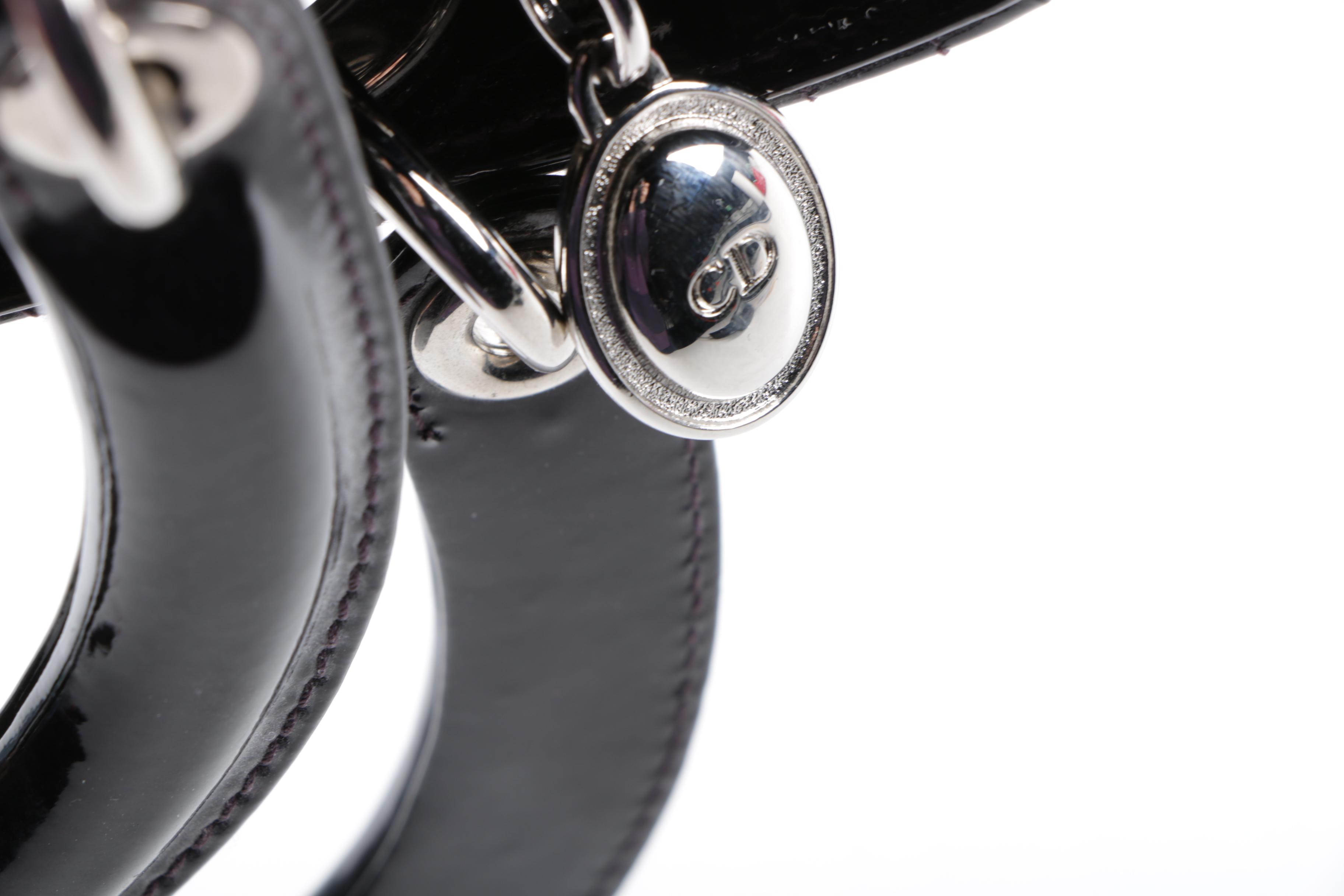 Christian Dior of Paris Black Patent Cannage Medium Lady Dior Handbag