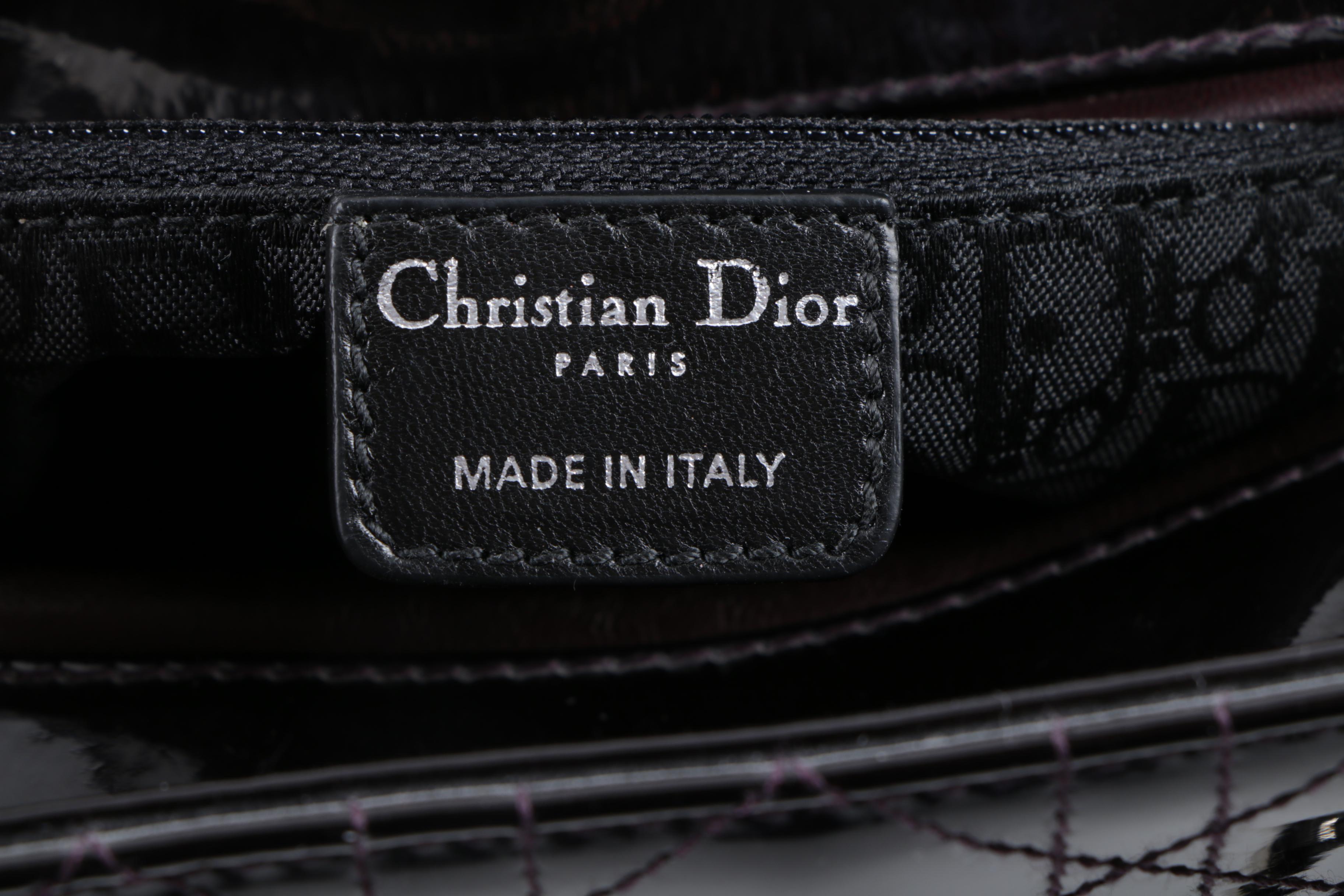 Christian Dior of Paris Black Patent Cannage Medium Lady Dior Handbag