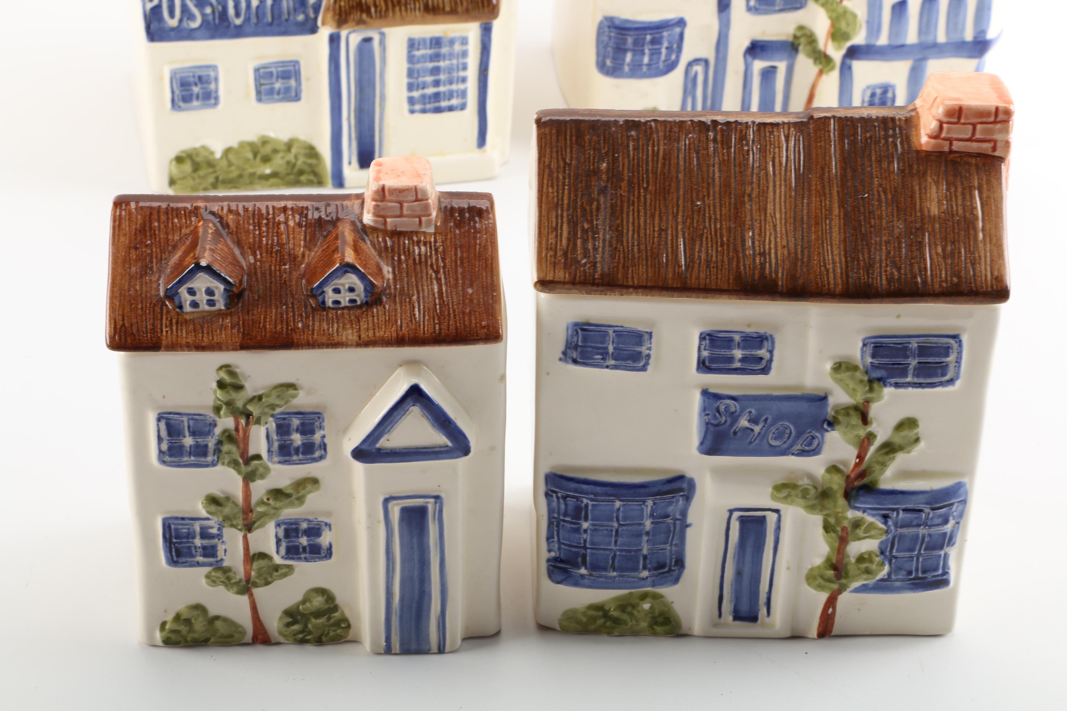 The Haldon Group "Village" House Themed Canisters and Harrods Ltd. Jar Car