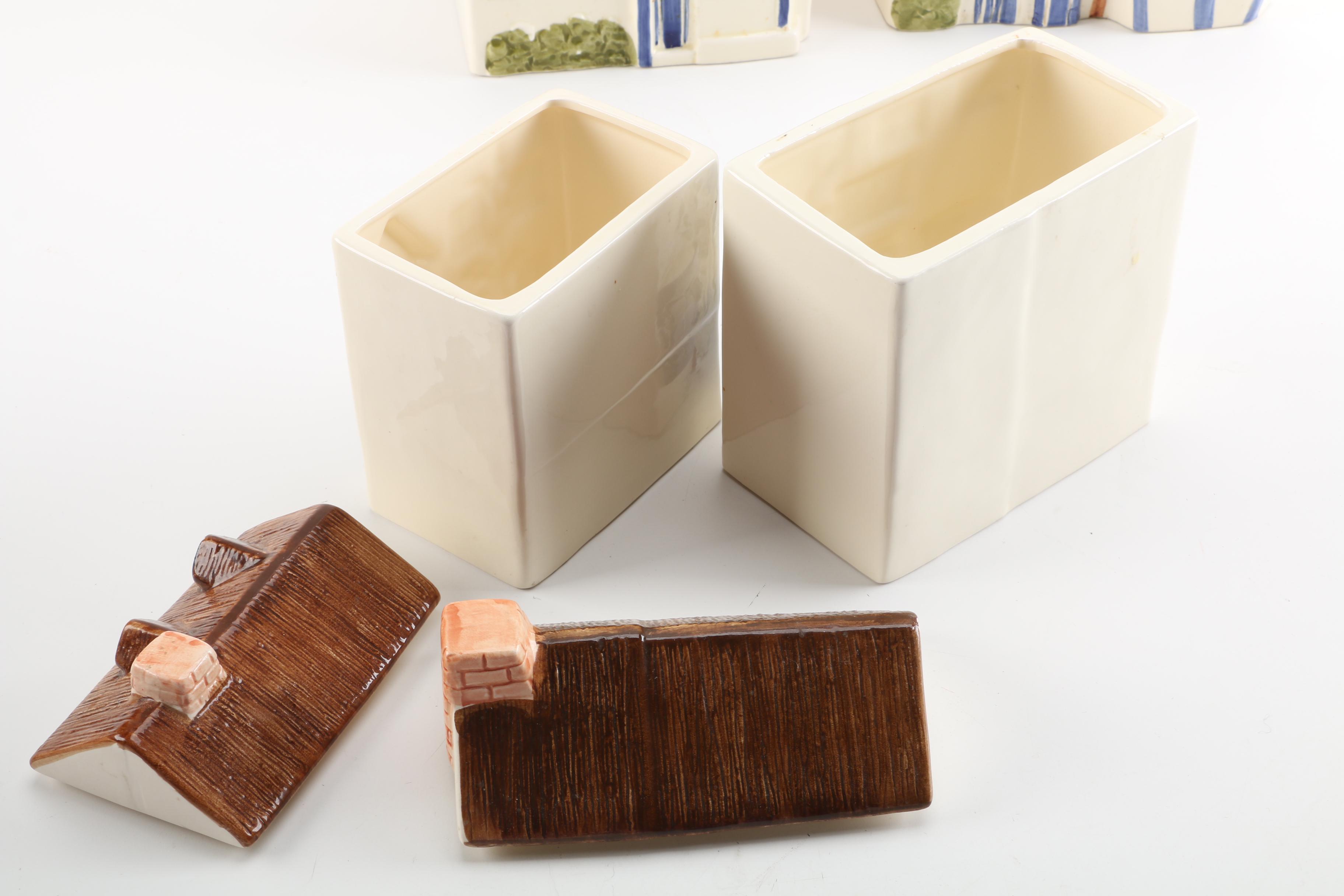 The Haldon Group "Village" House Themed Canisters and Harrods Ltd. Jar Car