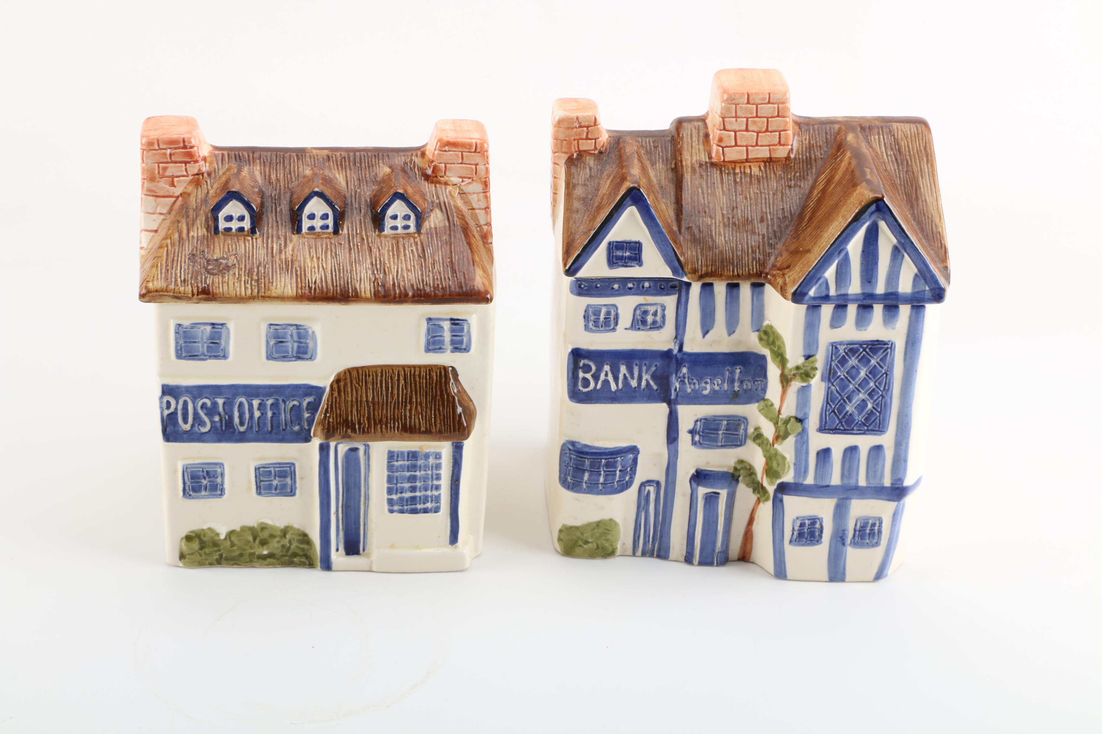 The Haldon Group "Village" House Themed Canisters and Harrods Ltd. Jar Car