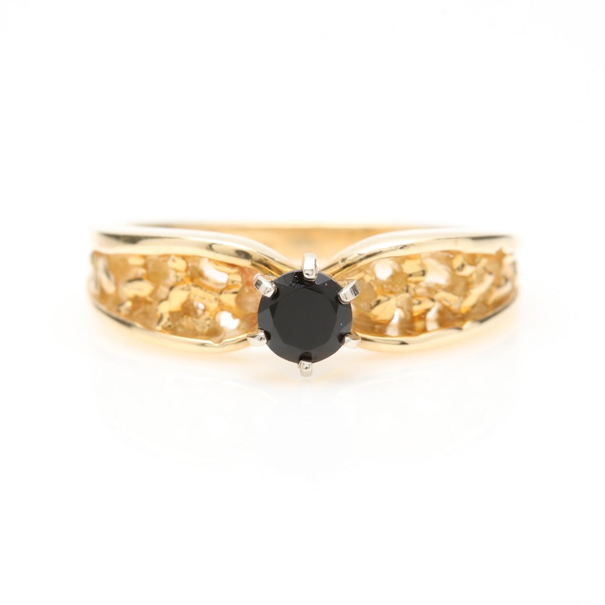 14K Yellow Gold Black Onyx Solitaire Ring