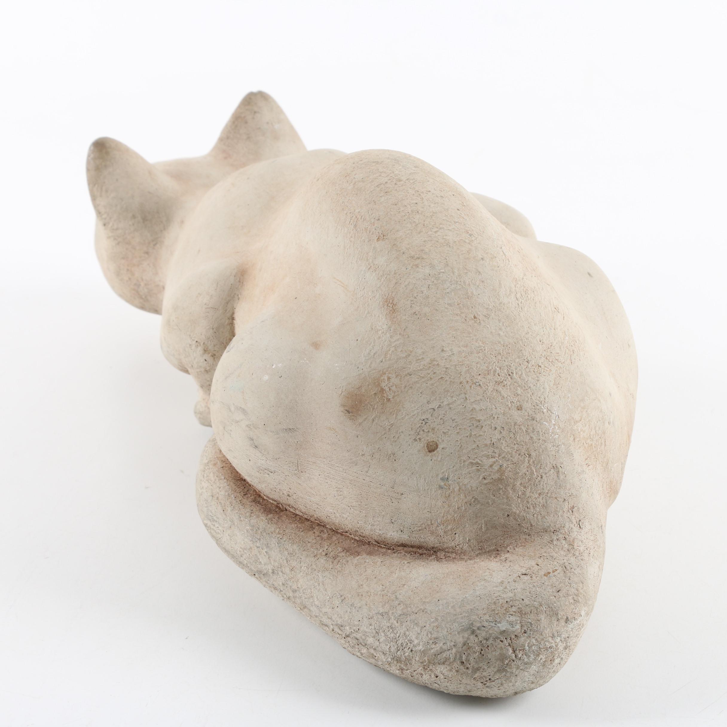 English Cast Stoneware Cat Garden Statue with Glass Eyes