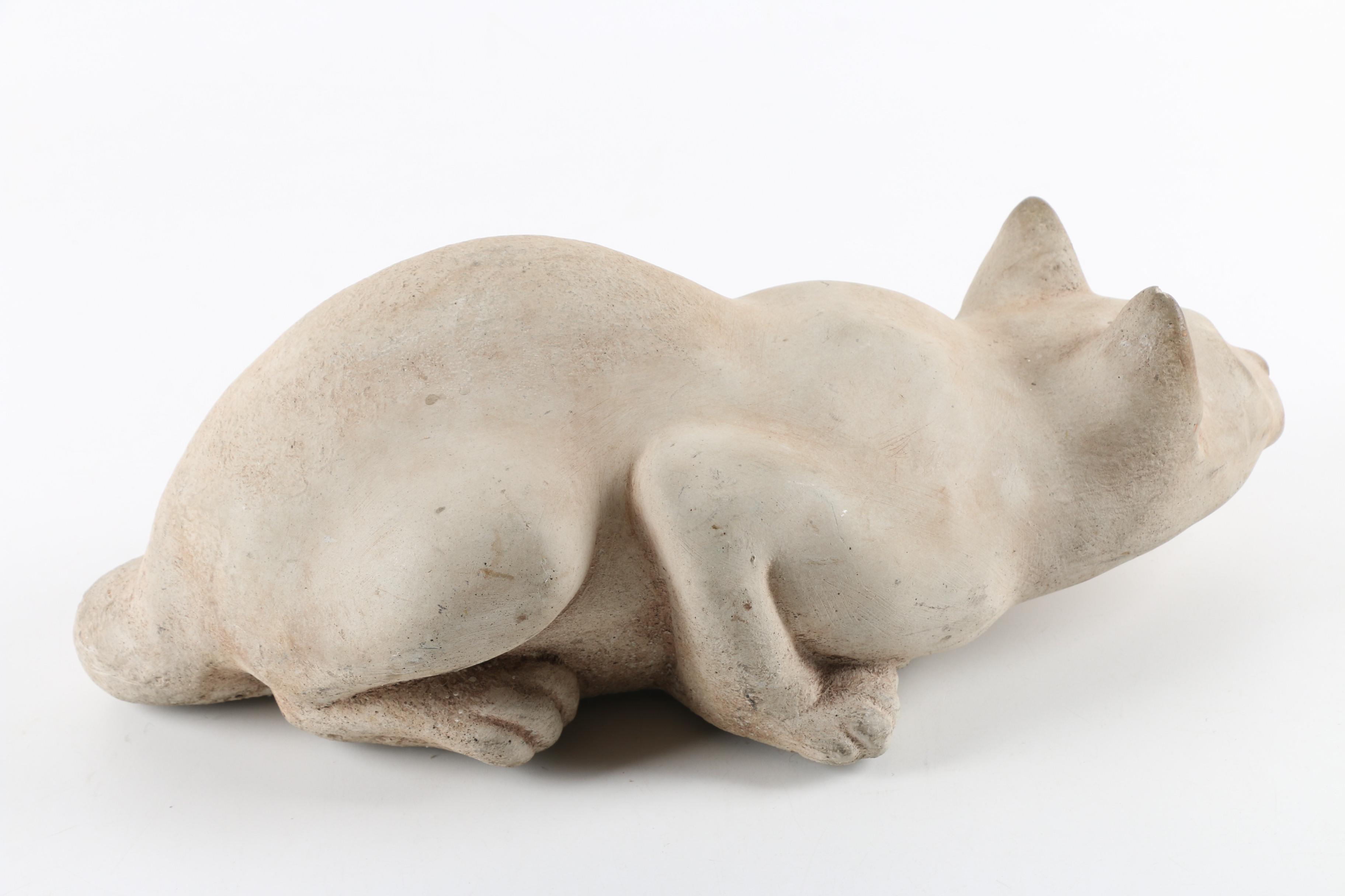 English Cast Stoneware Cat Garden Statue with Glass Eyes