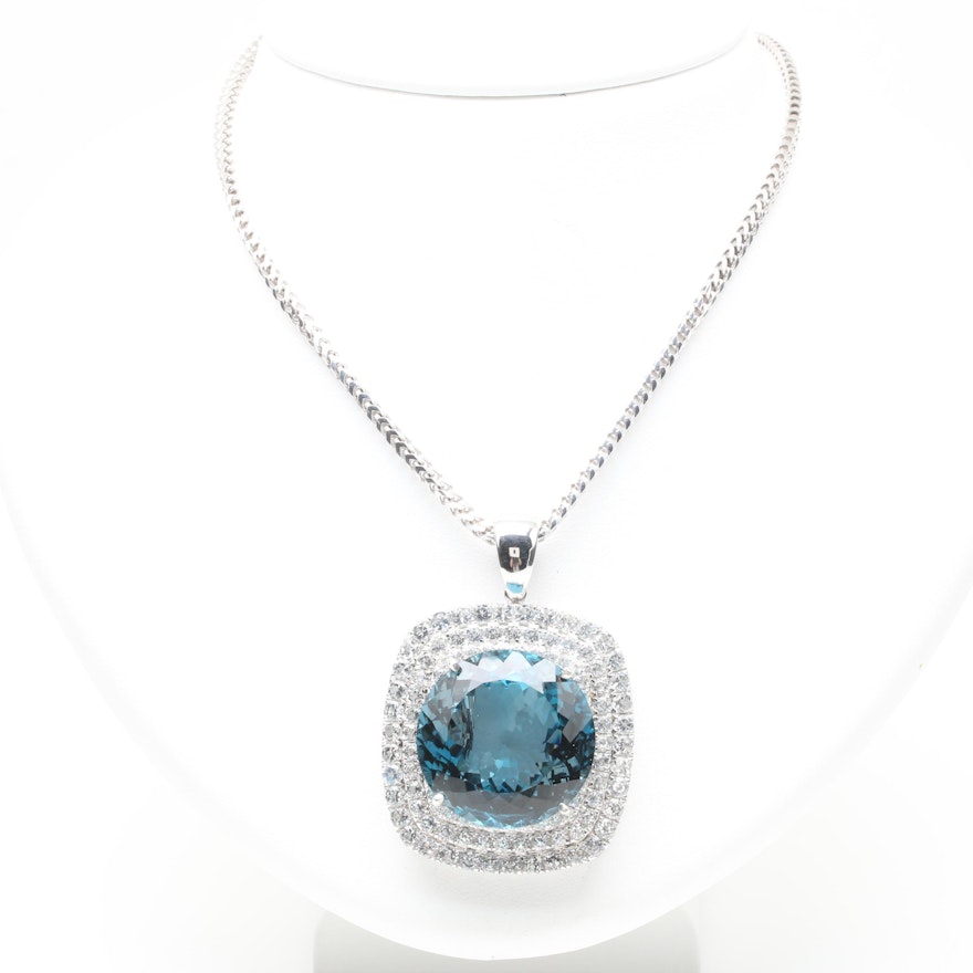 Sterling Silver Blue and White Topaz Pendant Necklace