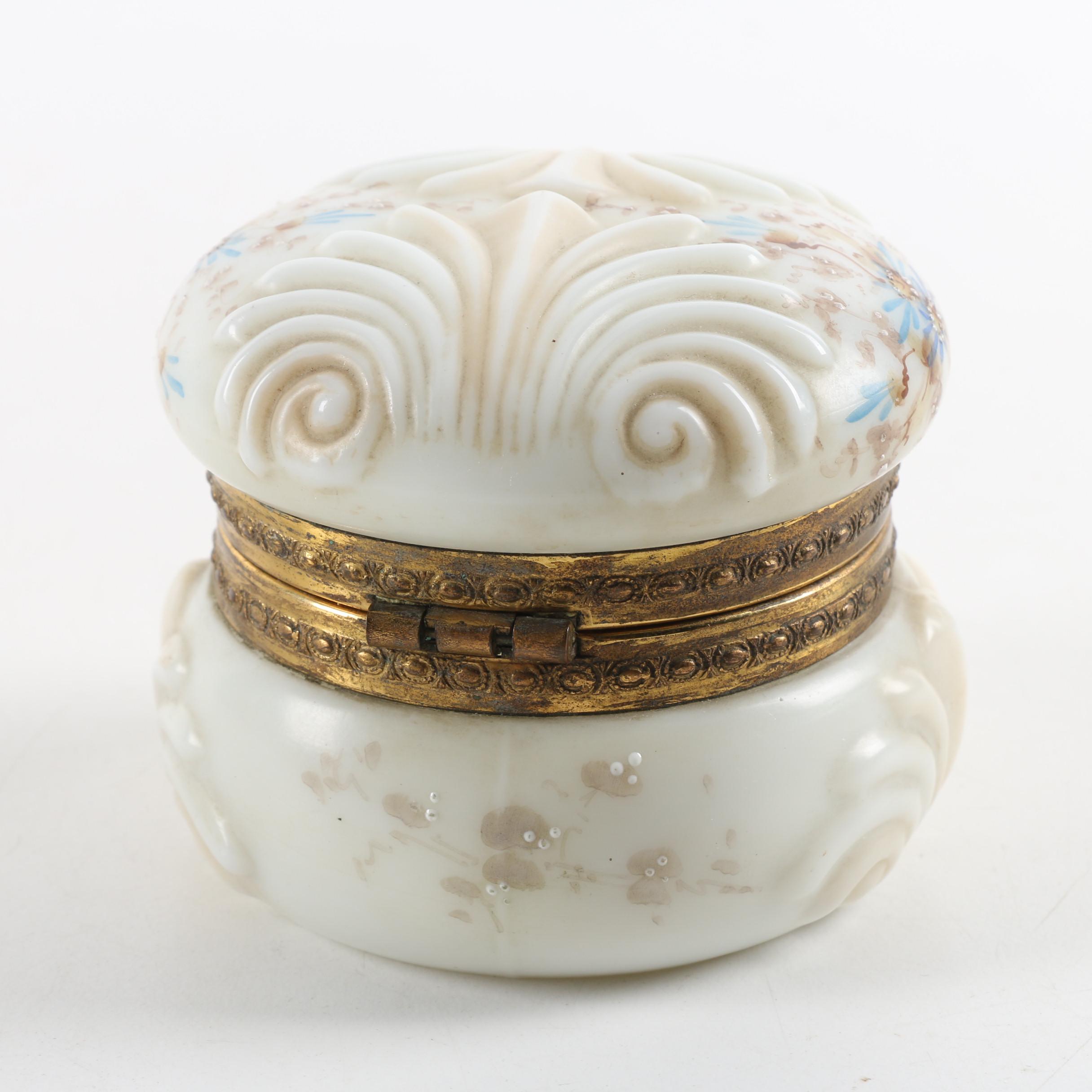 Early 20th Century Wave Crest Milk Glass Dresser Box