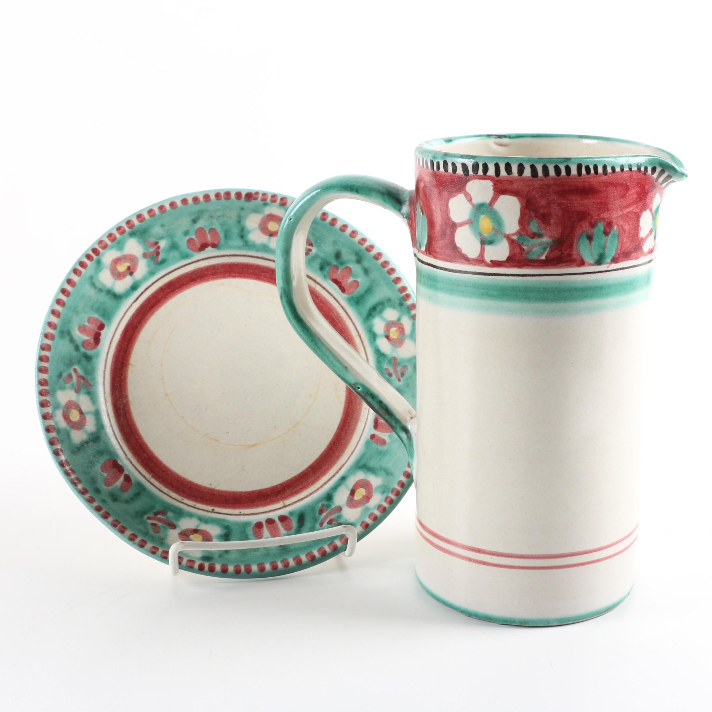 Italian Art Pottery Pitcher and Plate