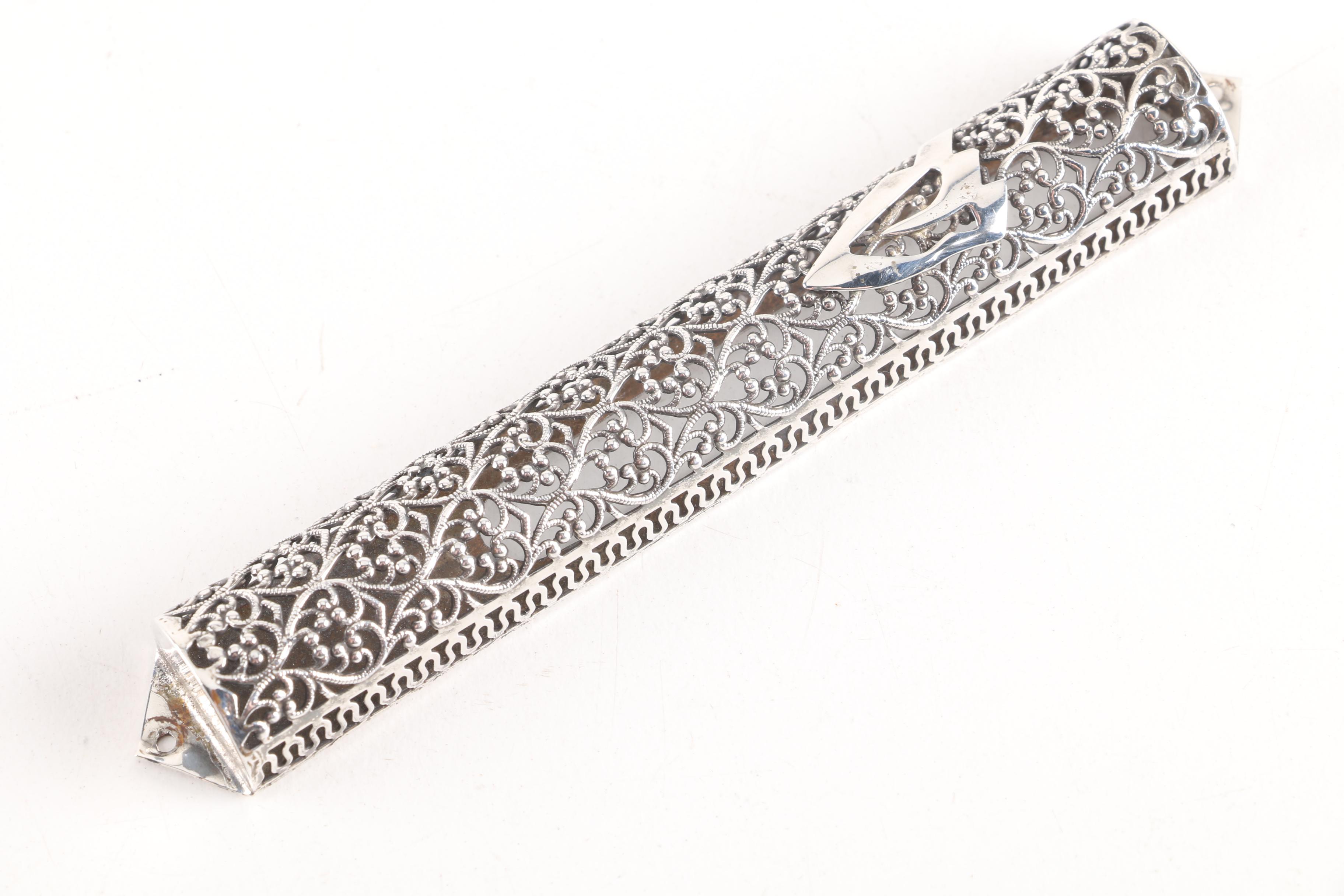 Achsaf Openwork Scroll Sterling Silver Mezuzah