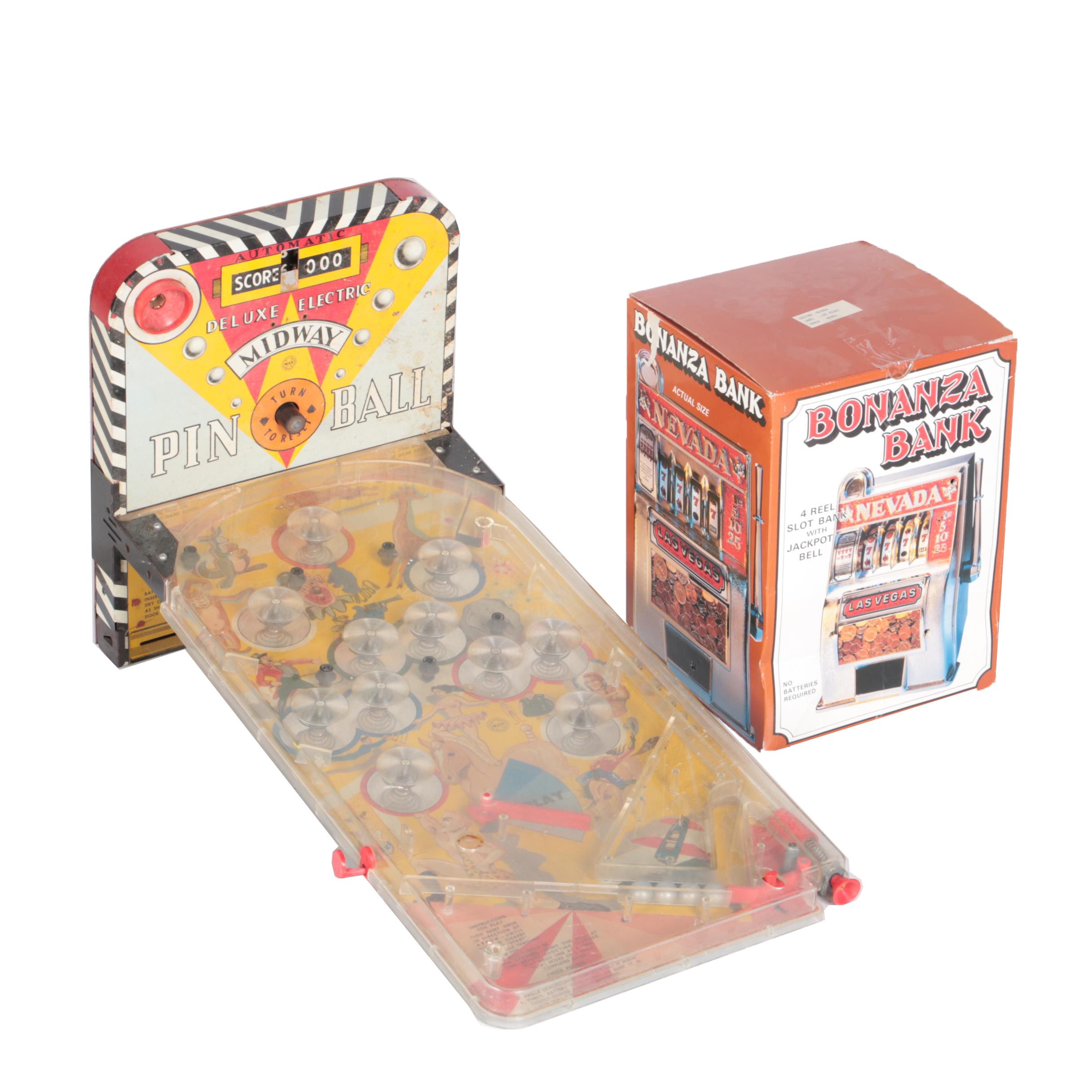 C. 1950s Marx Auto Score Deluxe Electric Midway Pinball Game and Bonanza Bank
