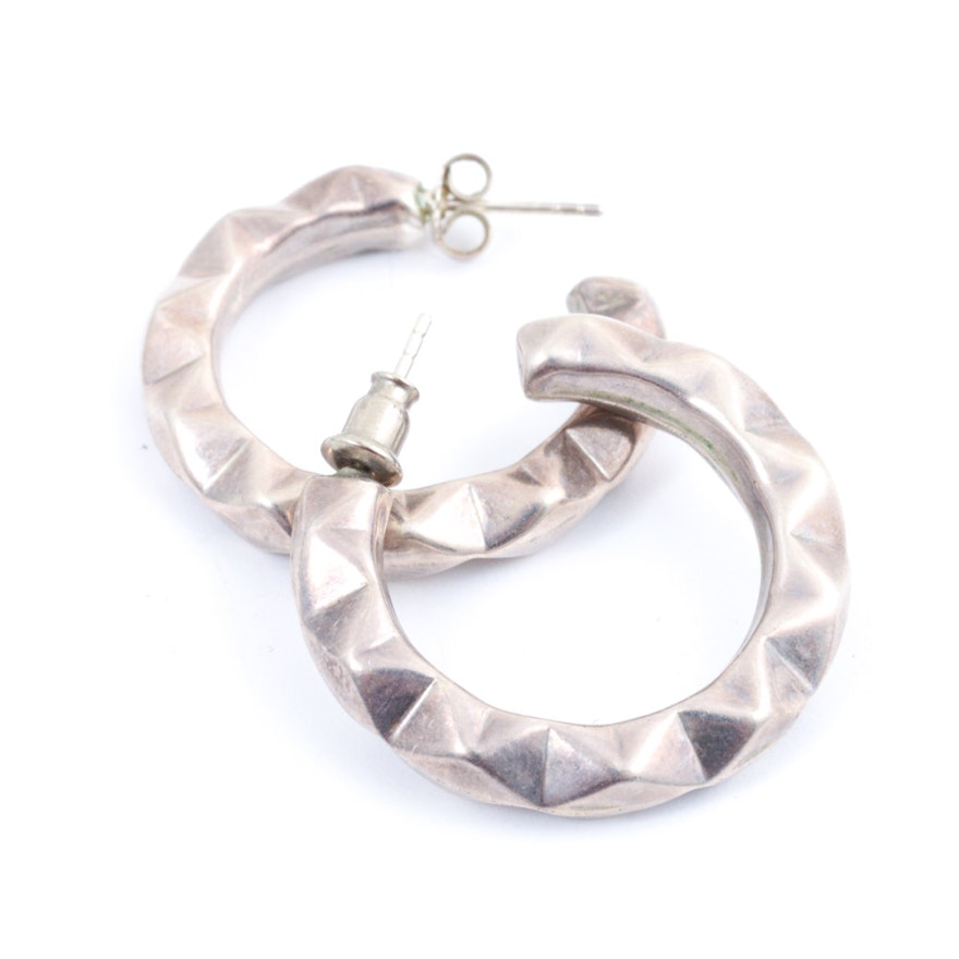 Sterling Silver Faceted Hoop Earrings