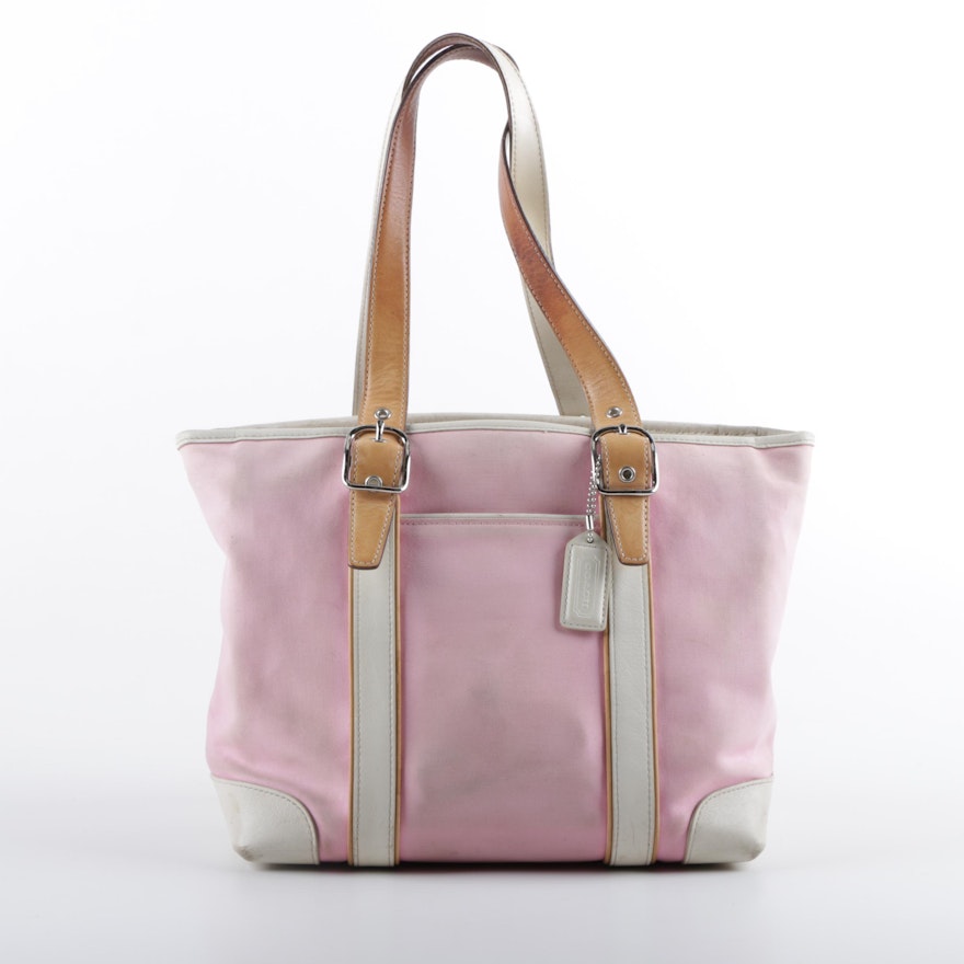 Coach Hamptons Pink Canvas and Leather Trimmed Tote Bag