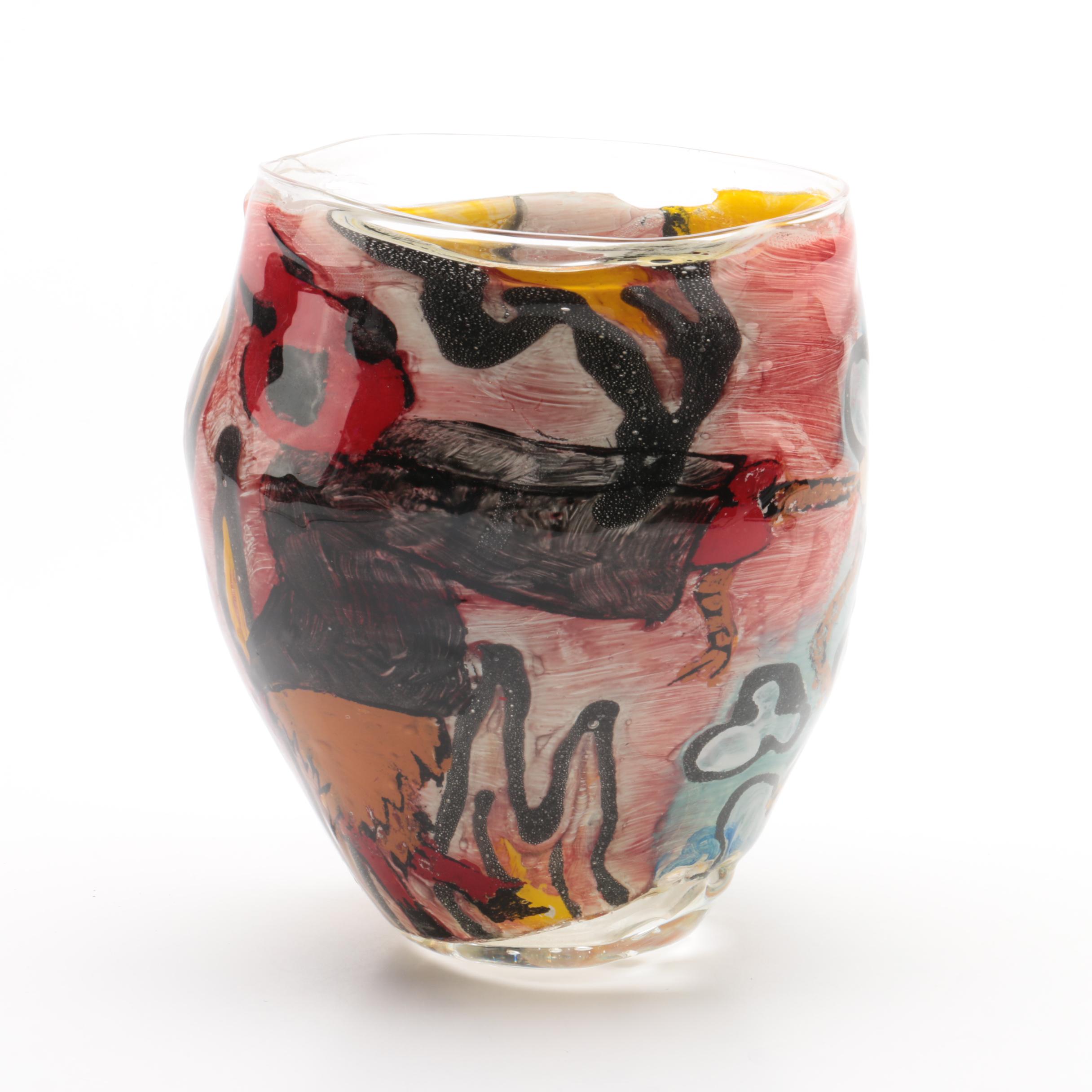 Hand Blown Art Glass Vase Depicting a Battle Between “Good and Evil”