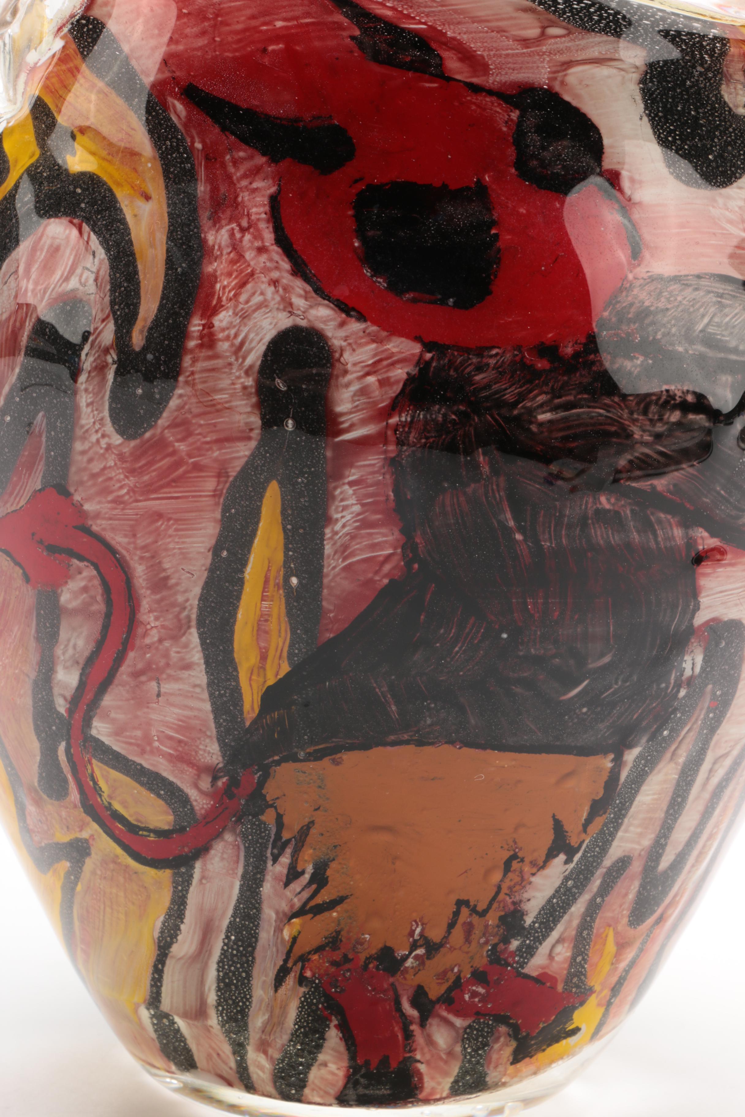 Hand Blown Art Glass Vase Depicting a Battle Between “Good and Evil”