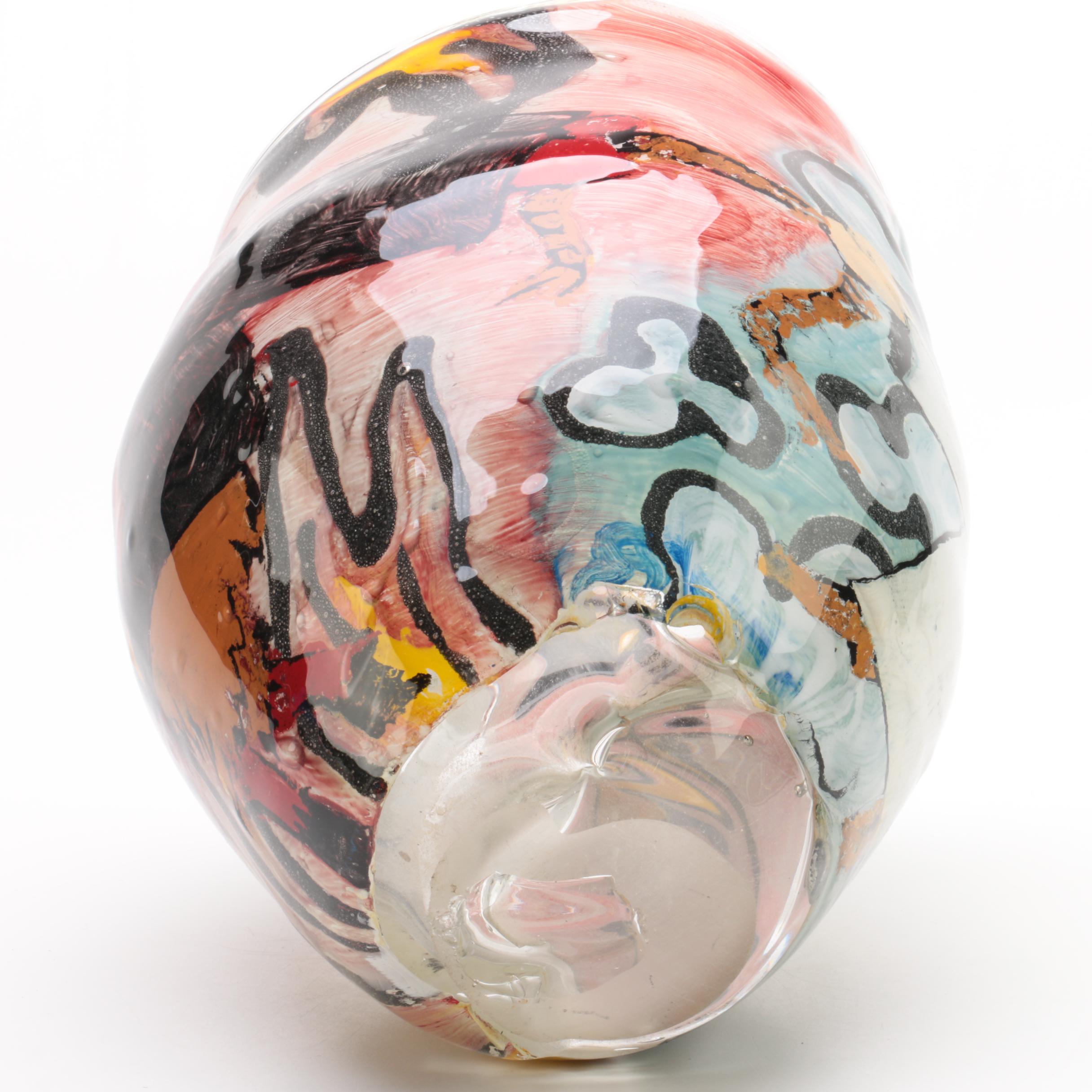 Hand Blown Art Glass Vase Depicting a Battle Between “Good and Evil”