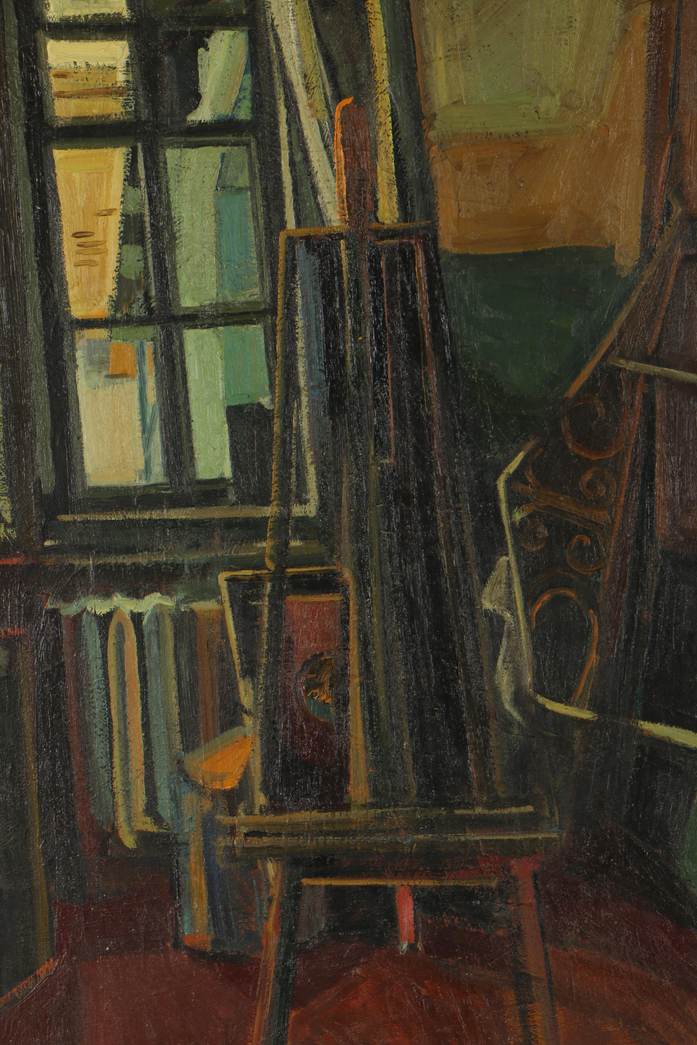 Eastern European Oil Painting of an Artist's Studio