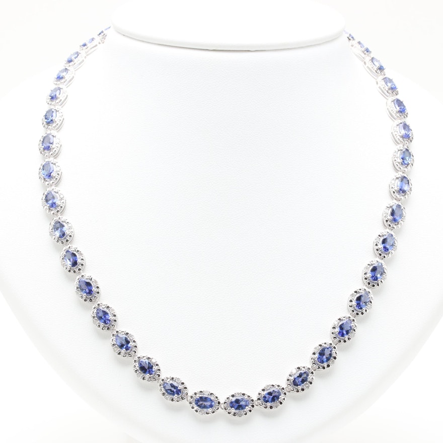 Sterling Silver Tanzanite and 1.26 CTW Diamond Necklace