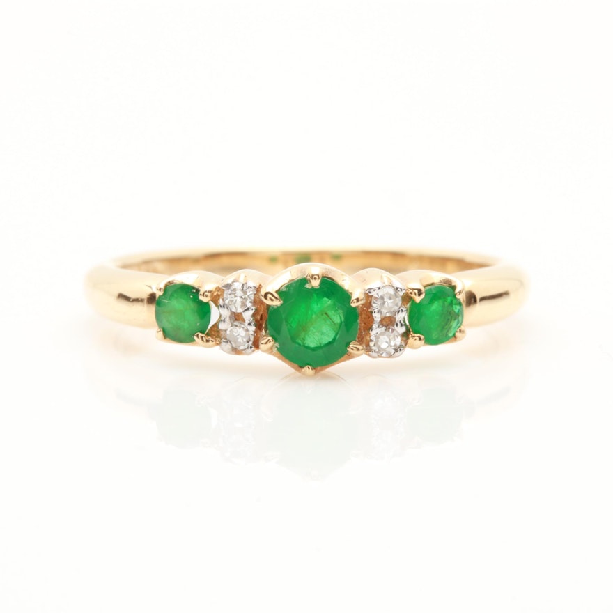 14K Yellow Gold Emerald and Diamond Ring