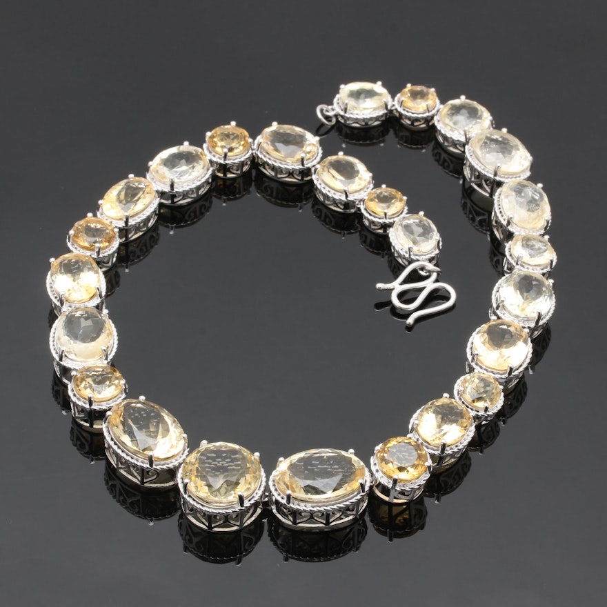 Sterling Silver Quartz Citrine Link Necklace