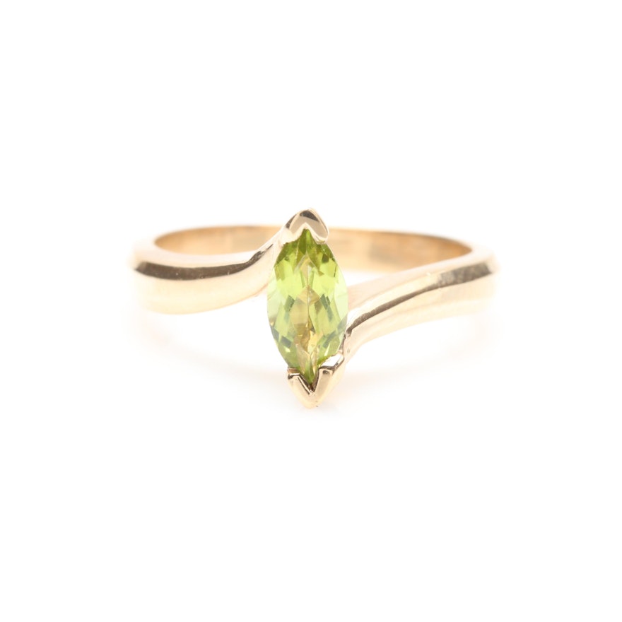 14K Yellow Gold Peridot Solitaire Bypass Ring