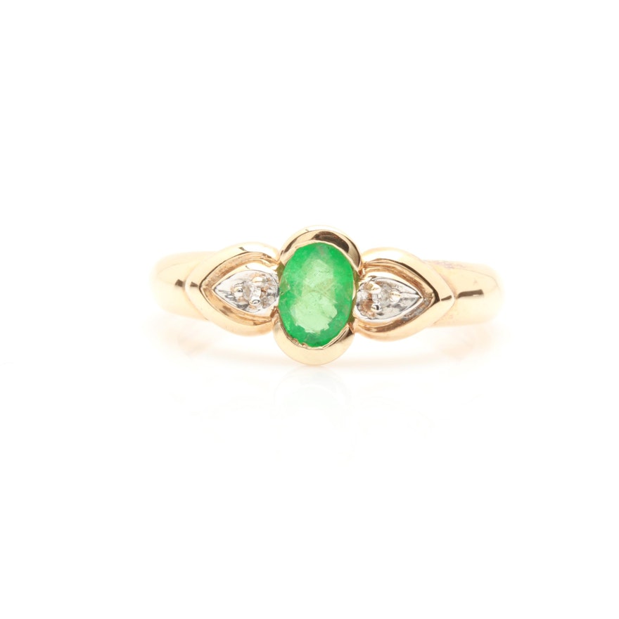 10K Yellow Gold Emerald and Diamond Ring