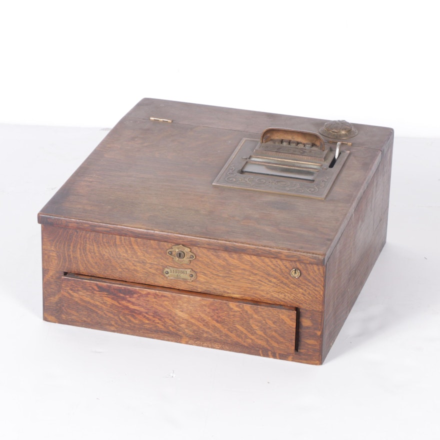 Vintage Wooden Cash Box with Register