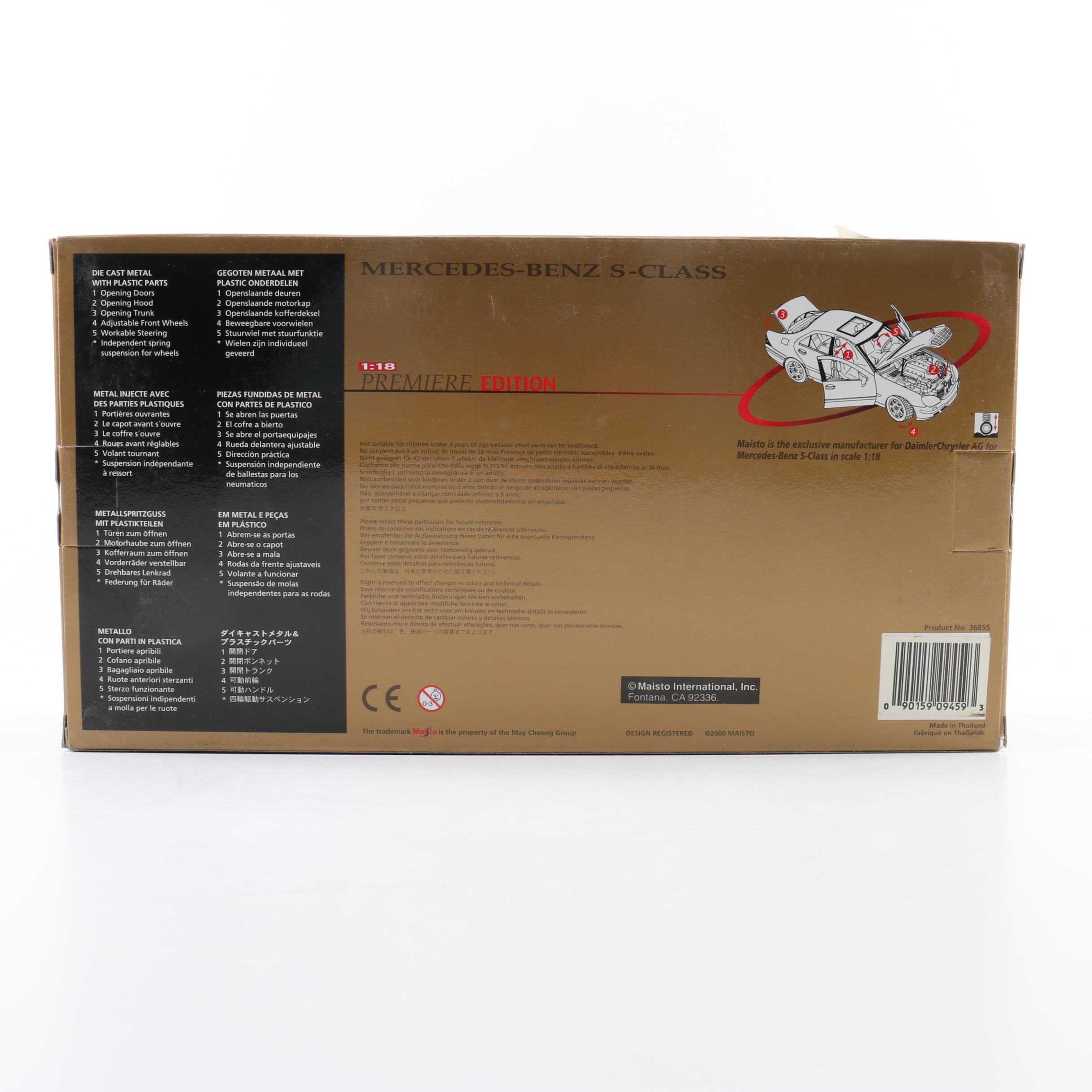 Die-Cast Cars Including Maisto 1:18 Mercedes-Benz S-Class