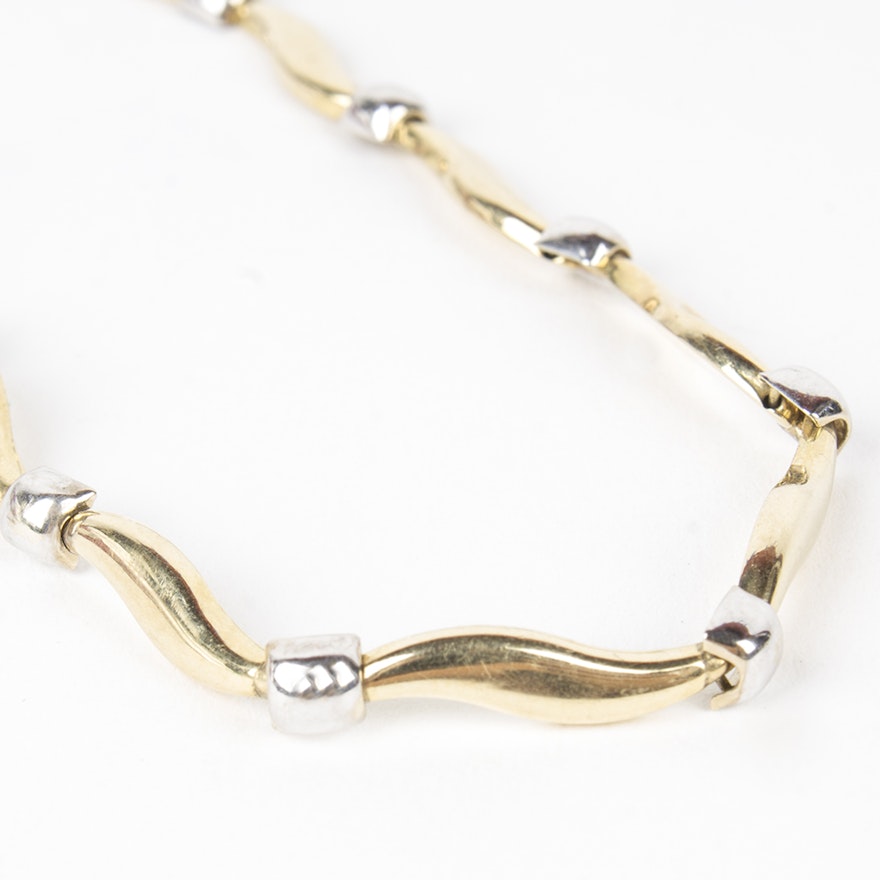 14K Yellow and White Gold Wavy Link Bracelet